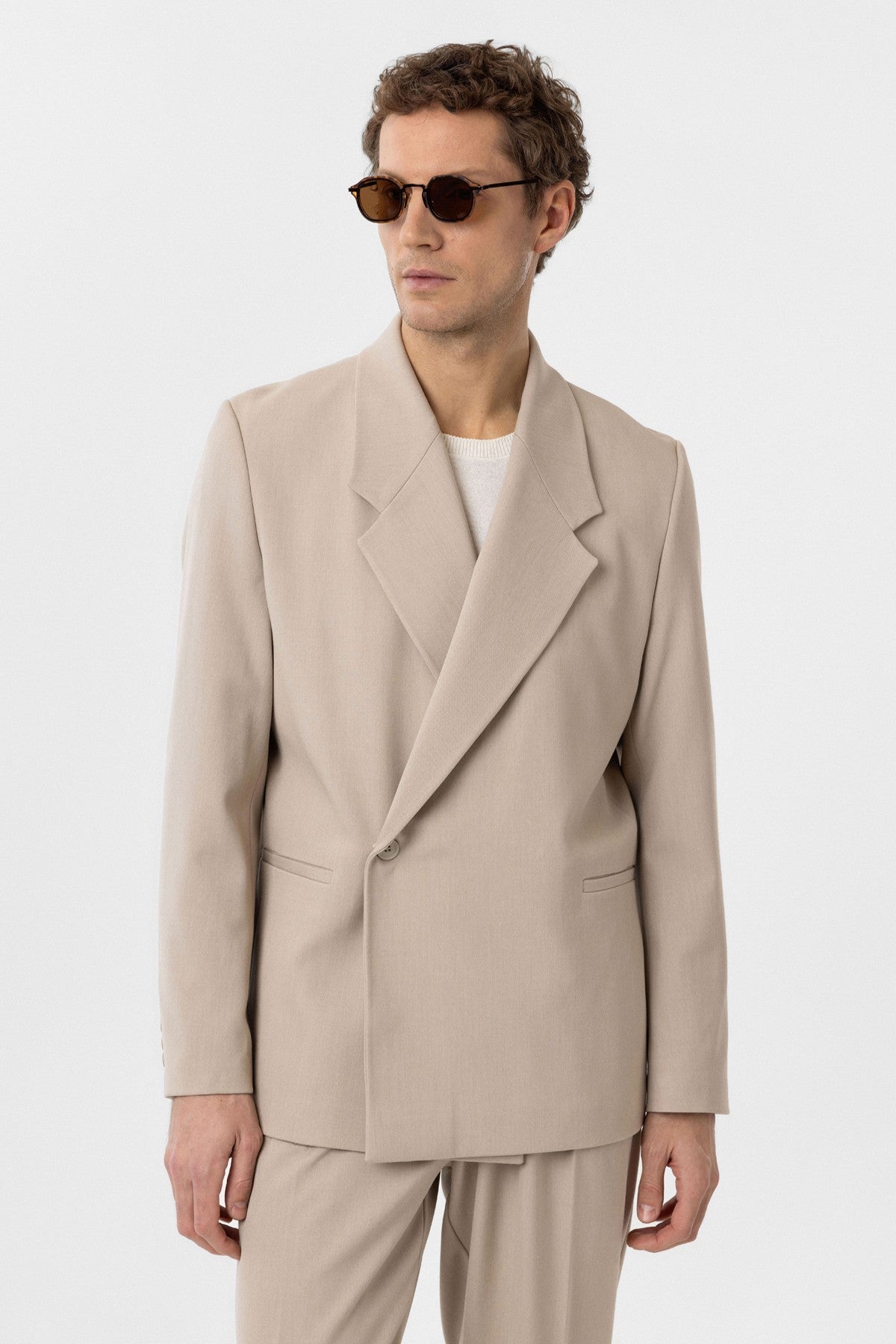 Kruvaze Kapama Fleto Cepli Erkek Blazer Ceket