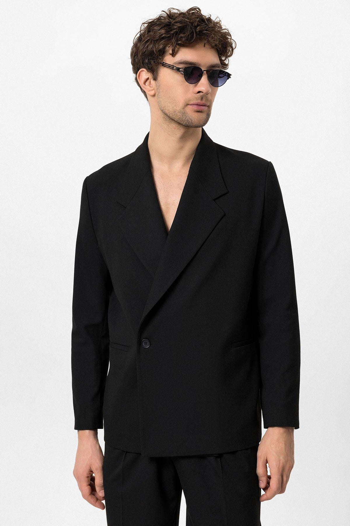 Kruvaze Kapama Fleto Cepli Erkek Blazer Ceket