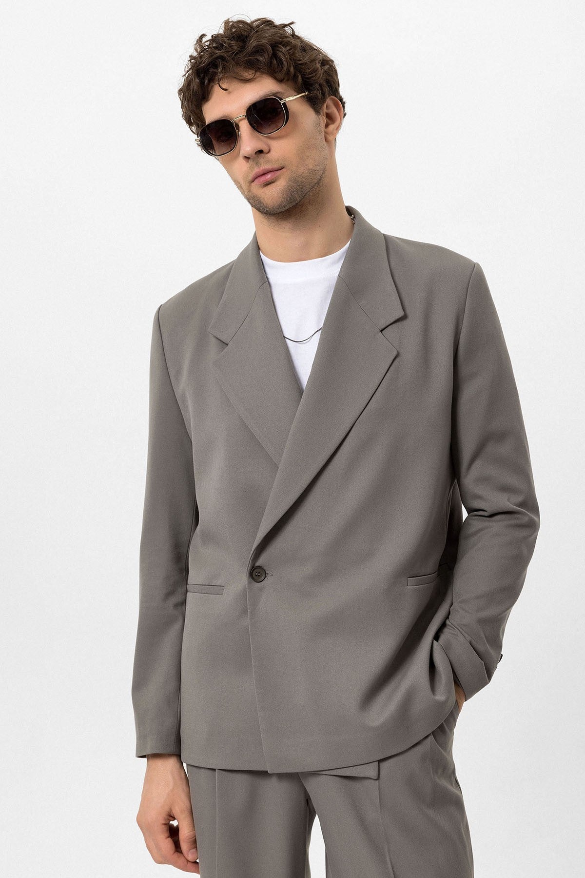 Kruvaze Kapama Fleto Cepli Erkek Blazer Ceket