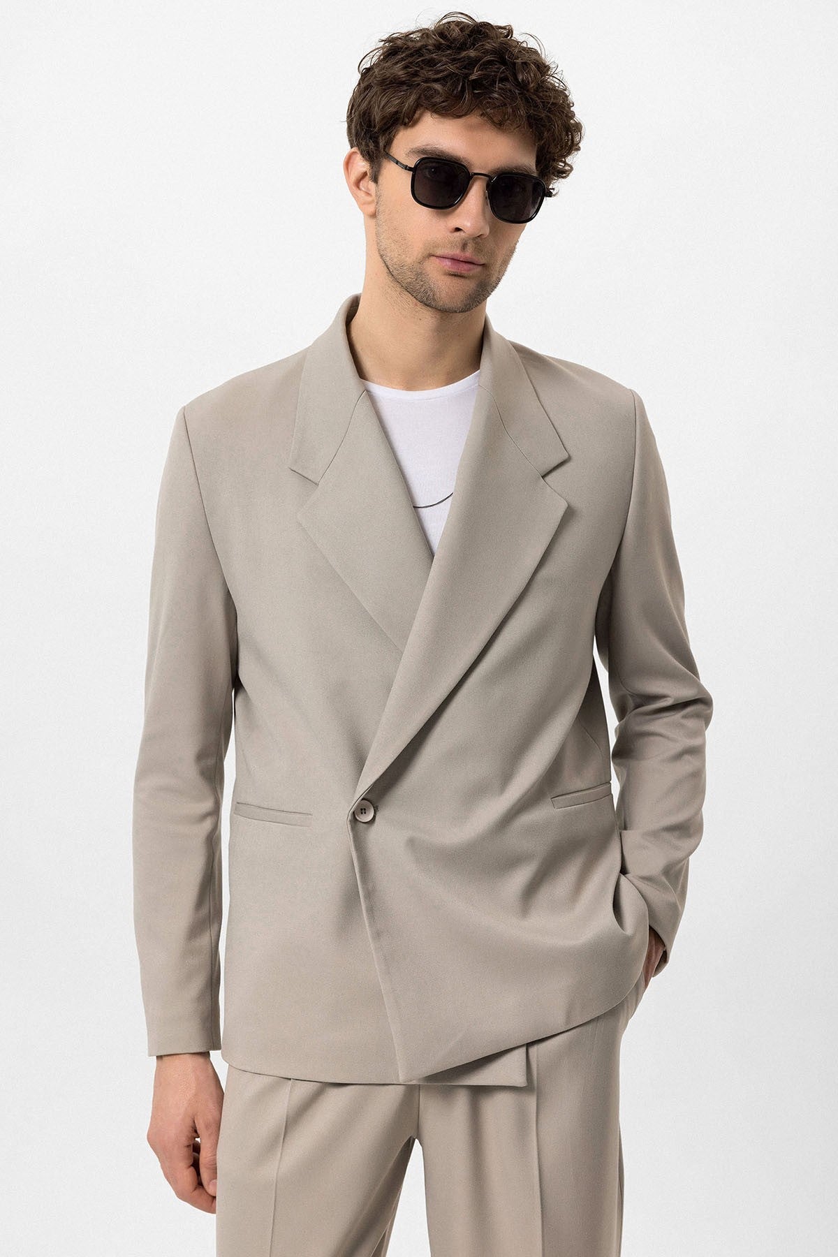 Kruvaze Kapama Fleto Cepli Erkek Blazer Ceket