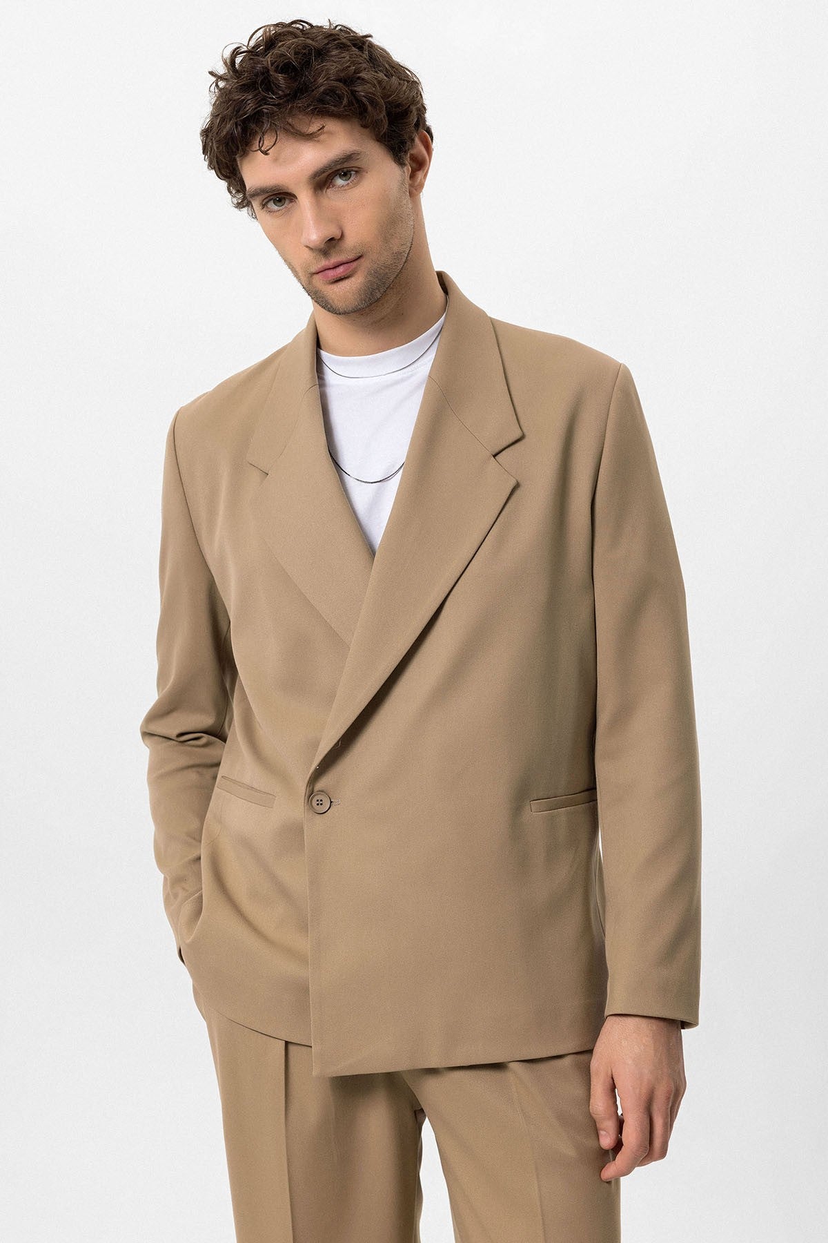 Kruvaze Kapama Fleto Cepli Erkek Blazer Ceket