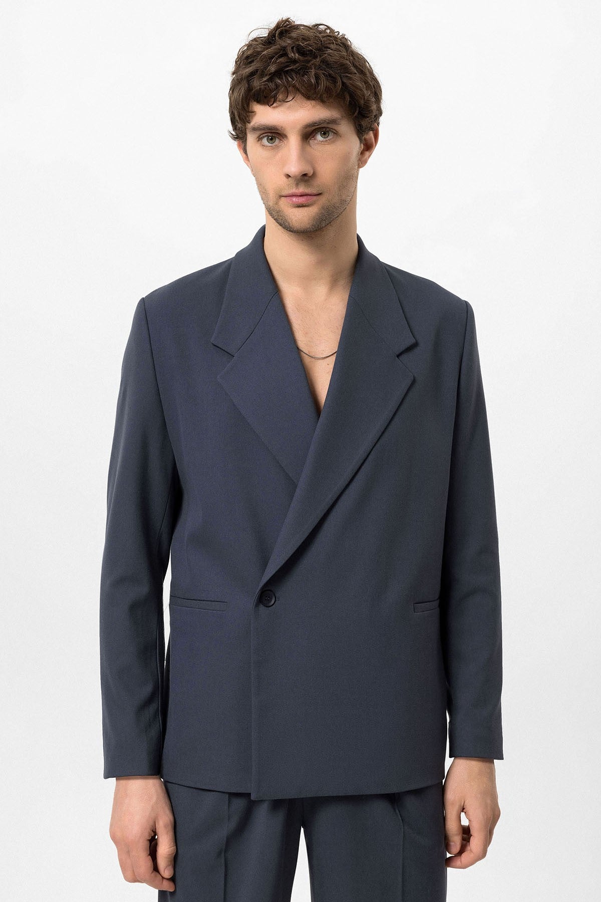 Kruvaze Kapama Fleto Cepli Erkek Blazer Ceket