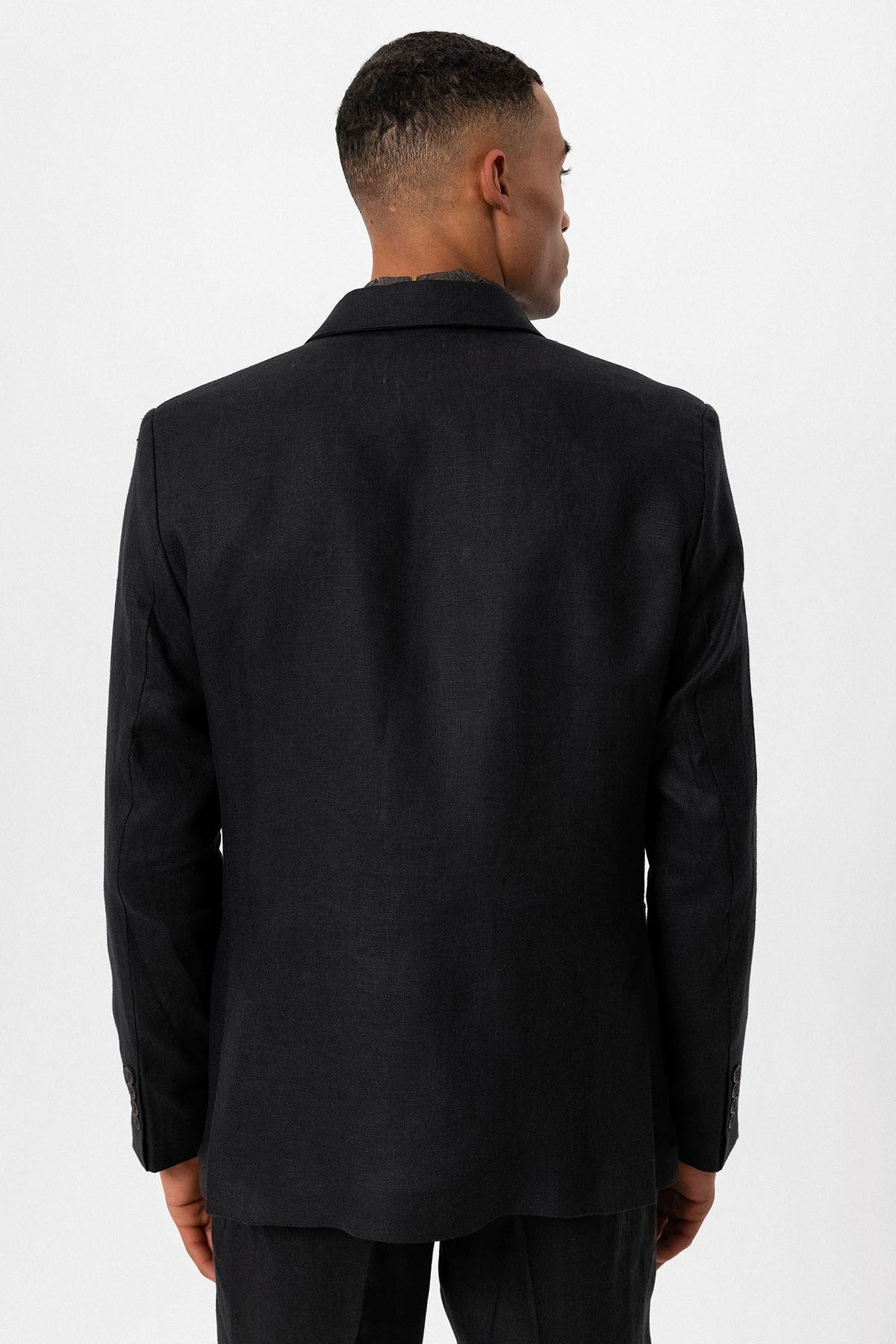 100% Keten Kruvaze Kapama Erkek Blazer Ceket