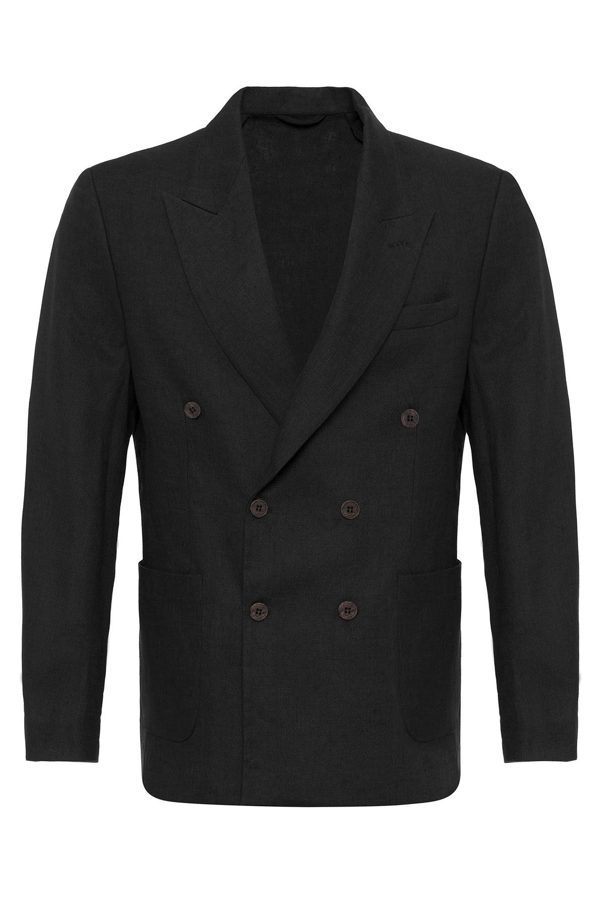100% Keten Kruvaze Kapama Erkek Blazer Ceket