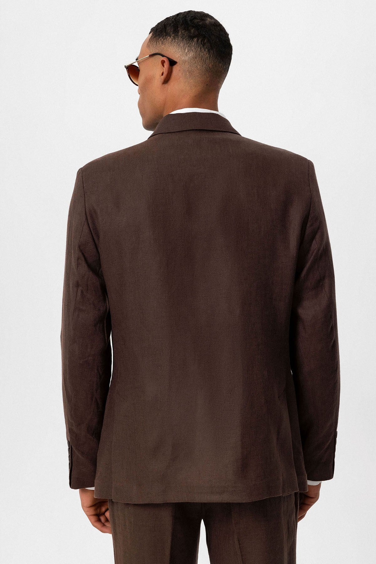 100% Keten Kruvaze Kapama Erkek Blazer Ceket