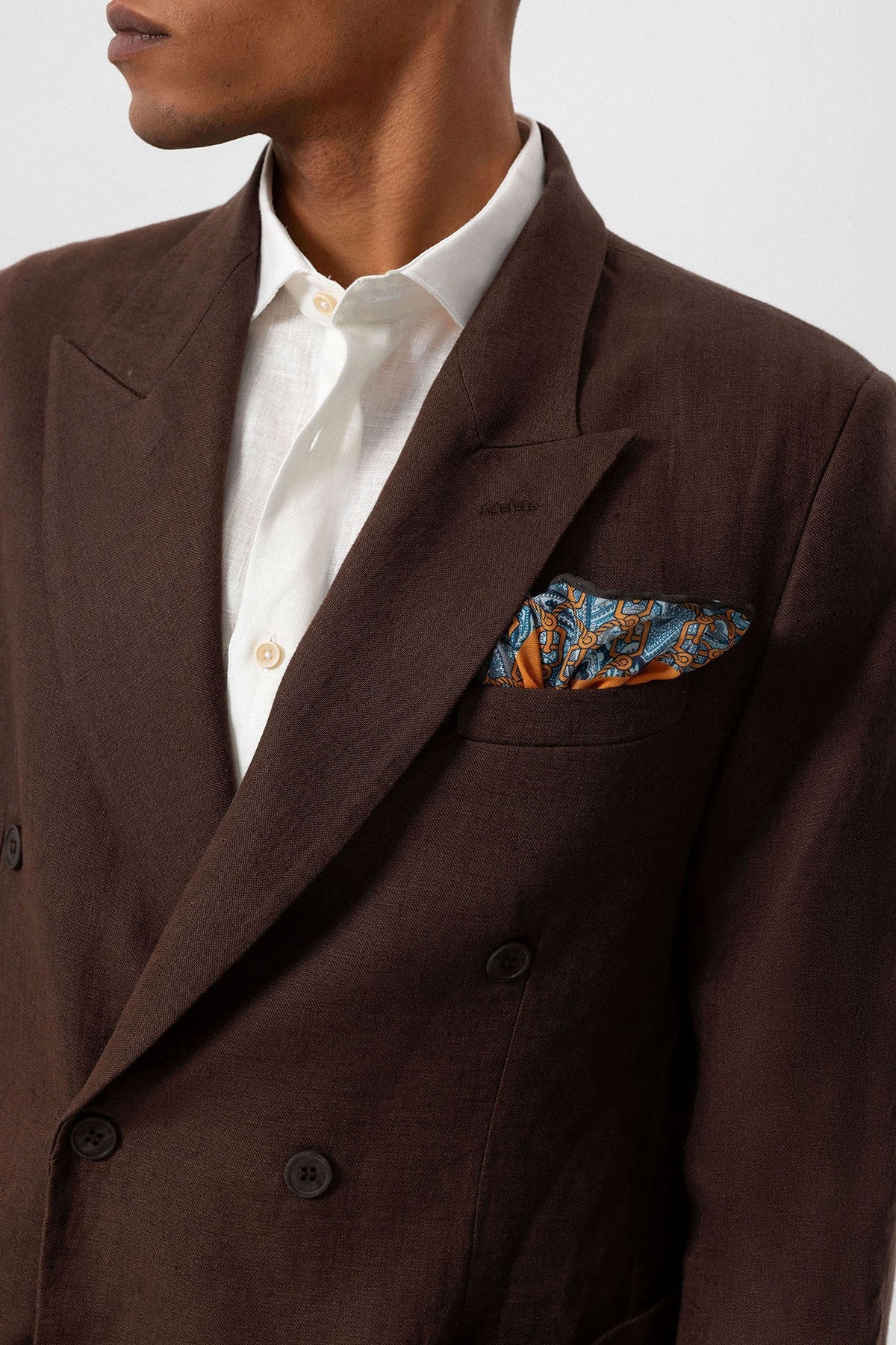 100% Keten Kruvaze Kapama Erkek Blazer Ceket