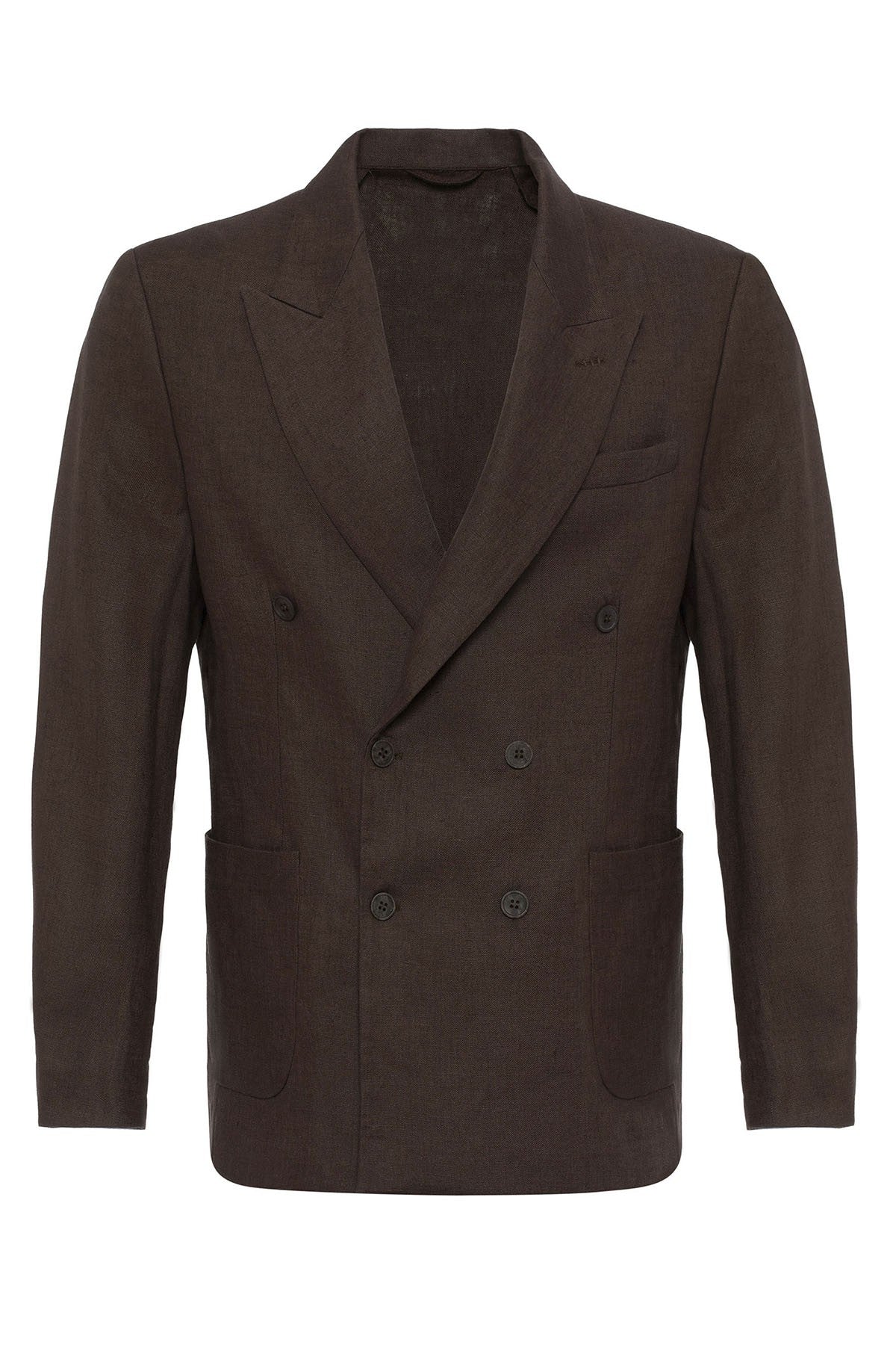 100% Keten Kruvaze Kapama Erkek Blazer Ceket