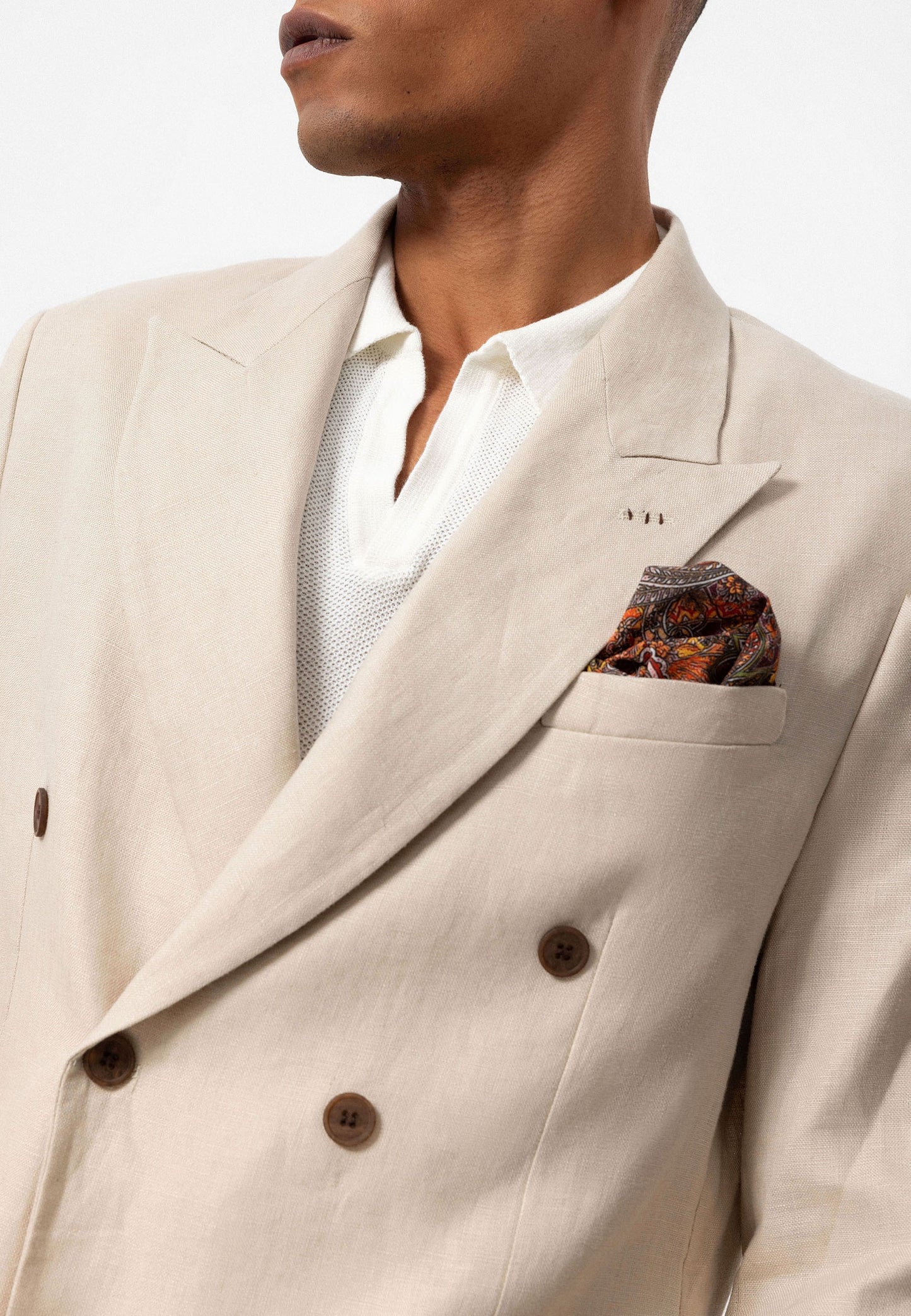 100% Keten Kruvaze Kapama Erkek Blazer Ceket