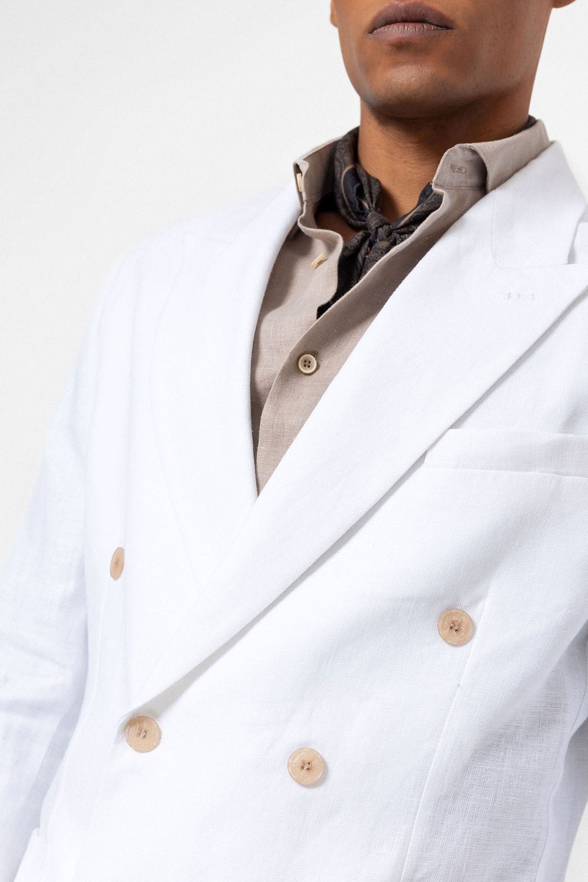 100% Keten Kruvaze Kapama Erkek Blazer Ceket