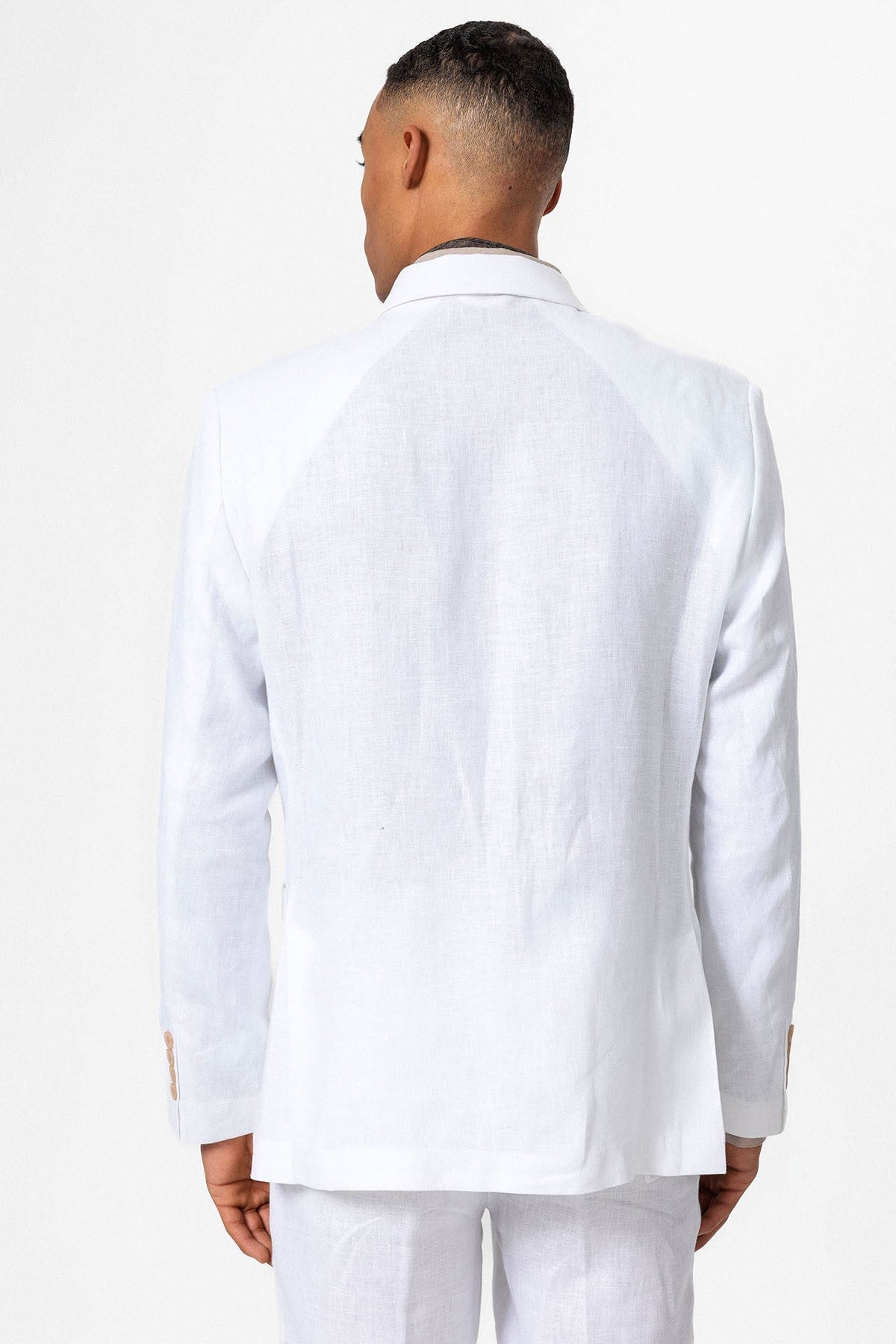 100% Keten Kruvaze Kapama Erkek Blazer Ceket