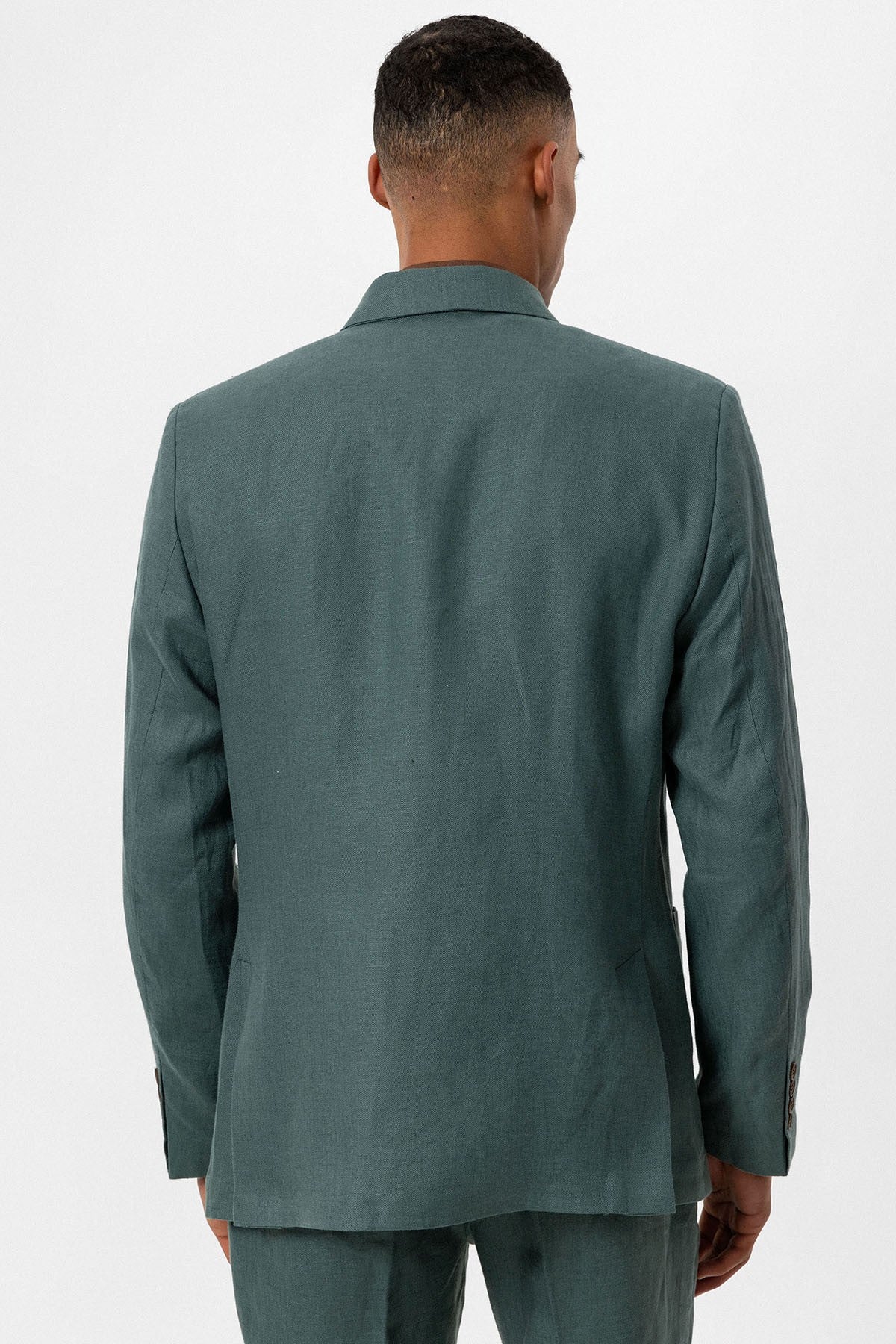 100% Keten Kruvaze Kapama Erkek Blazer Ceket