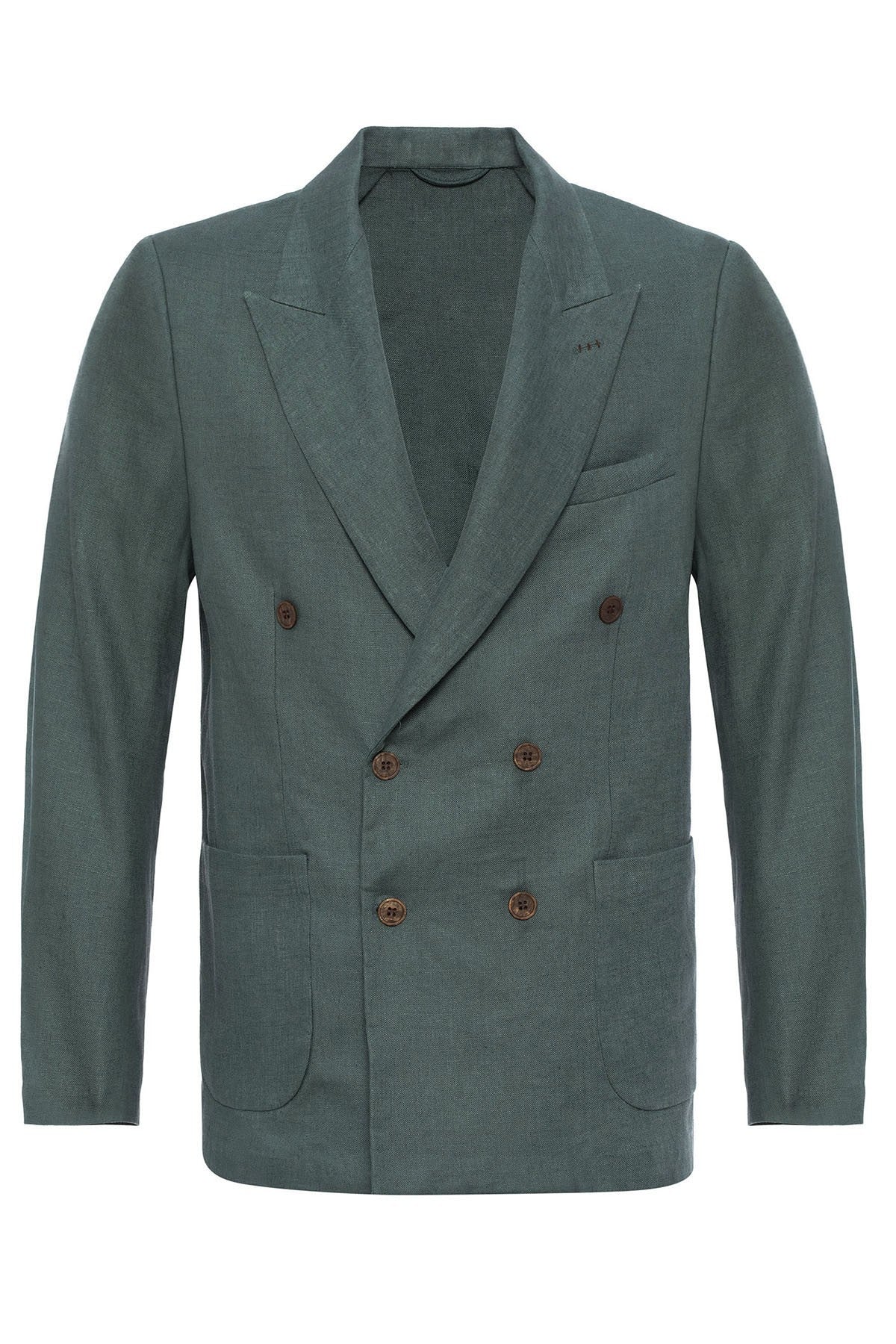 100% Keten Kruvaze Kapama Erkek Blazer Ceket