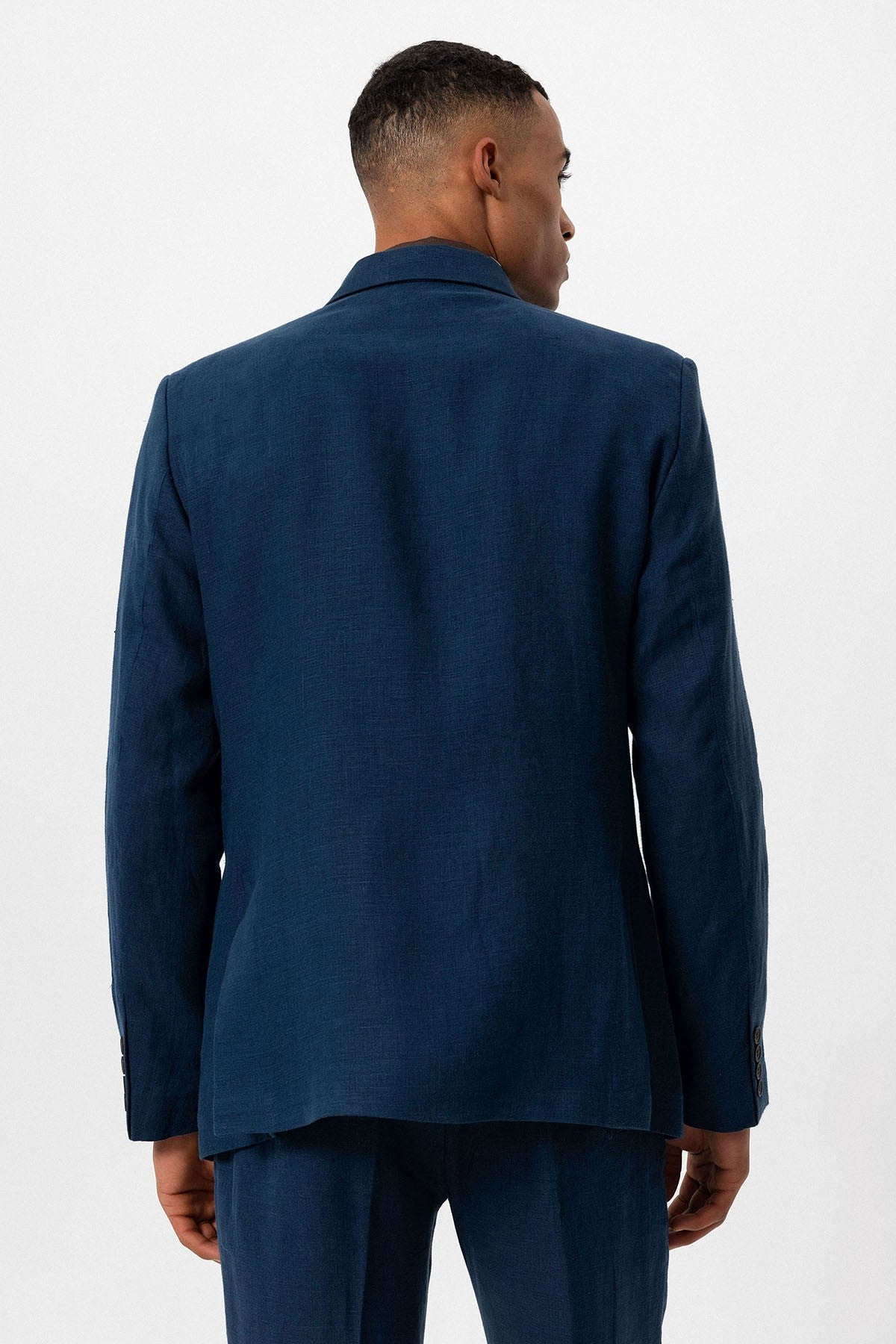 100% Keten Kruvaze Kapama Erkek Blazer Ceket