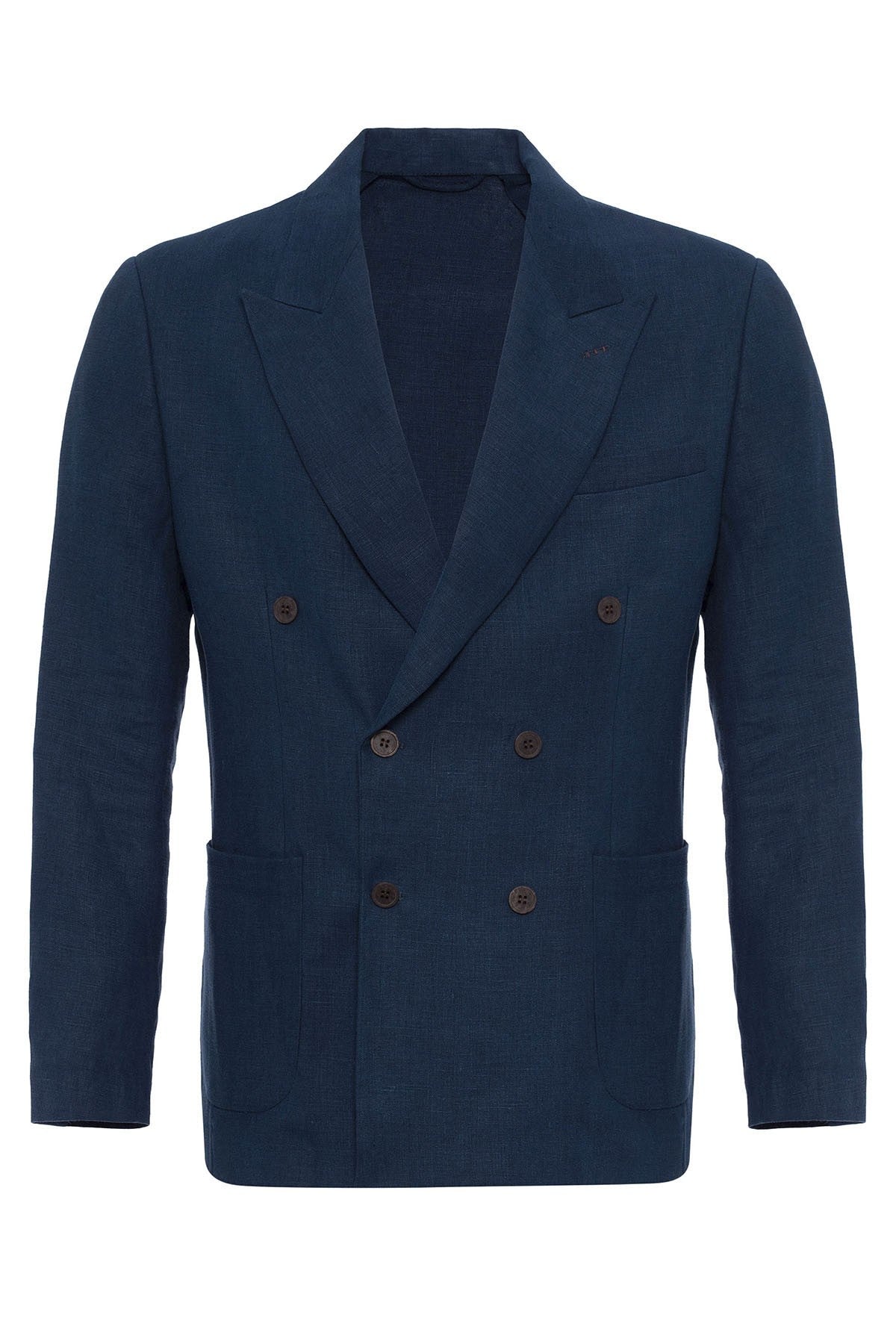 100% Keten Kruvaze Kapama Erkek Blazer Ceket