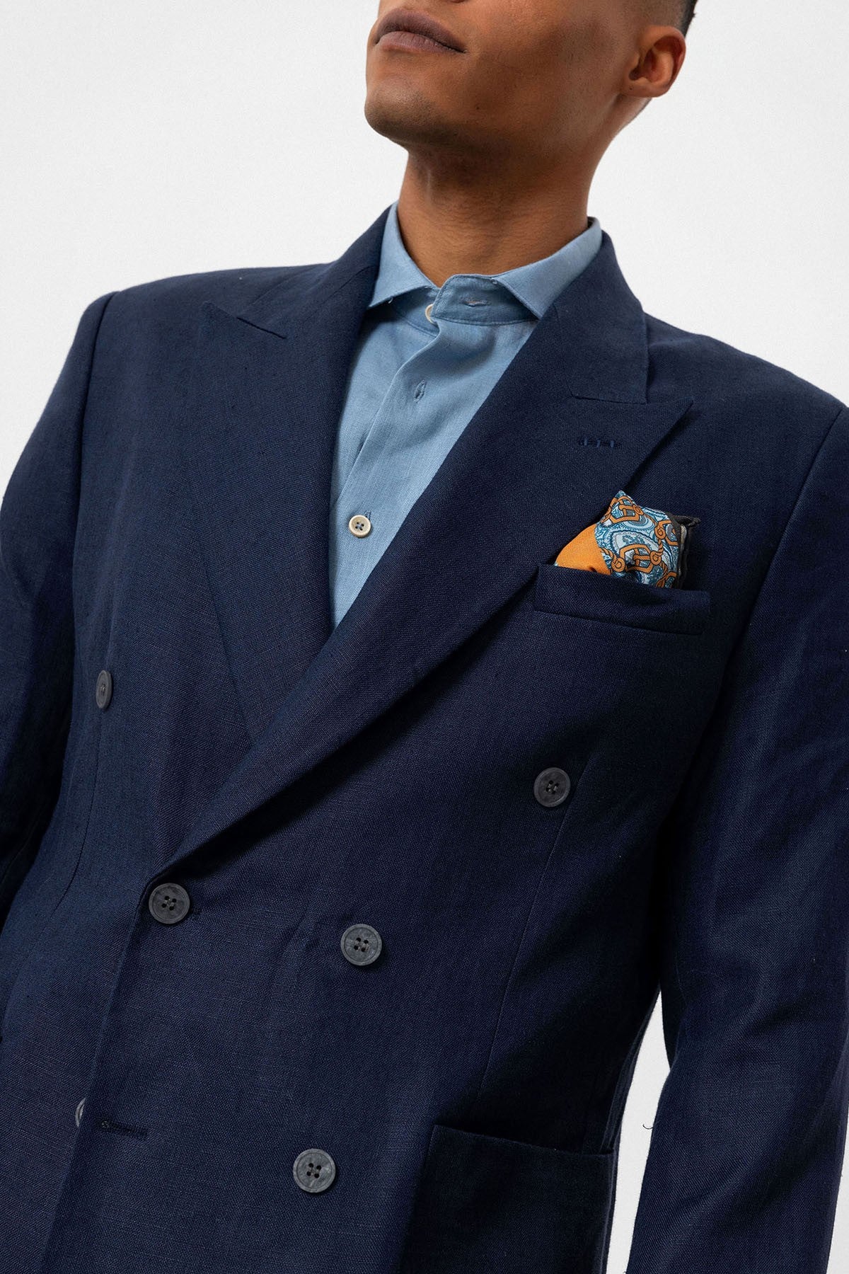 100% Keten Kruvaze Kapama Erkek Blazer Ceket