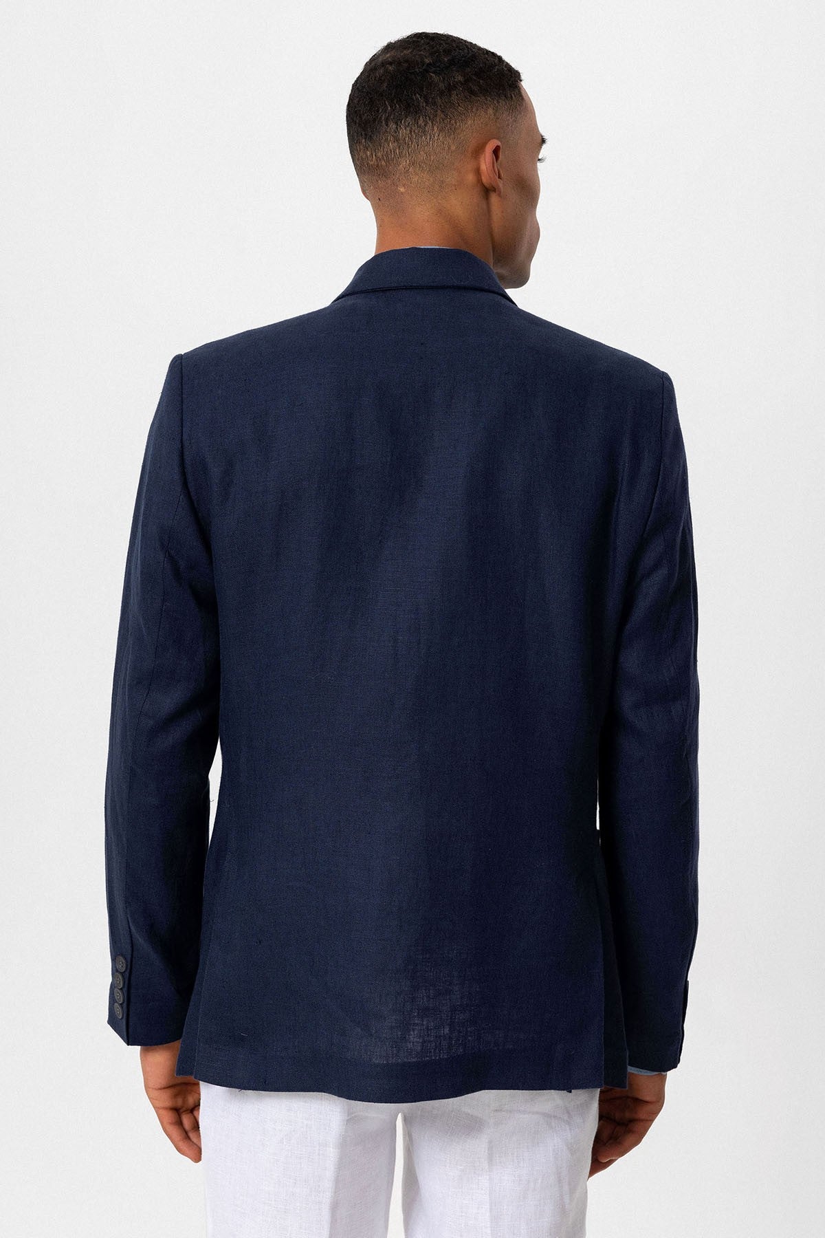 100% Keten Kruvaze Kapama Erkek Blazer Ceket