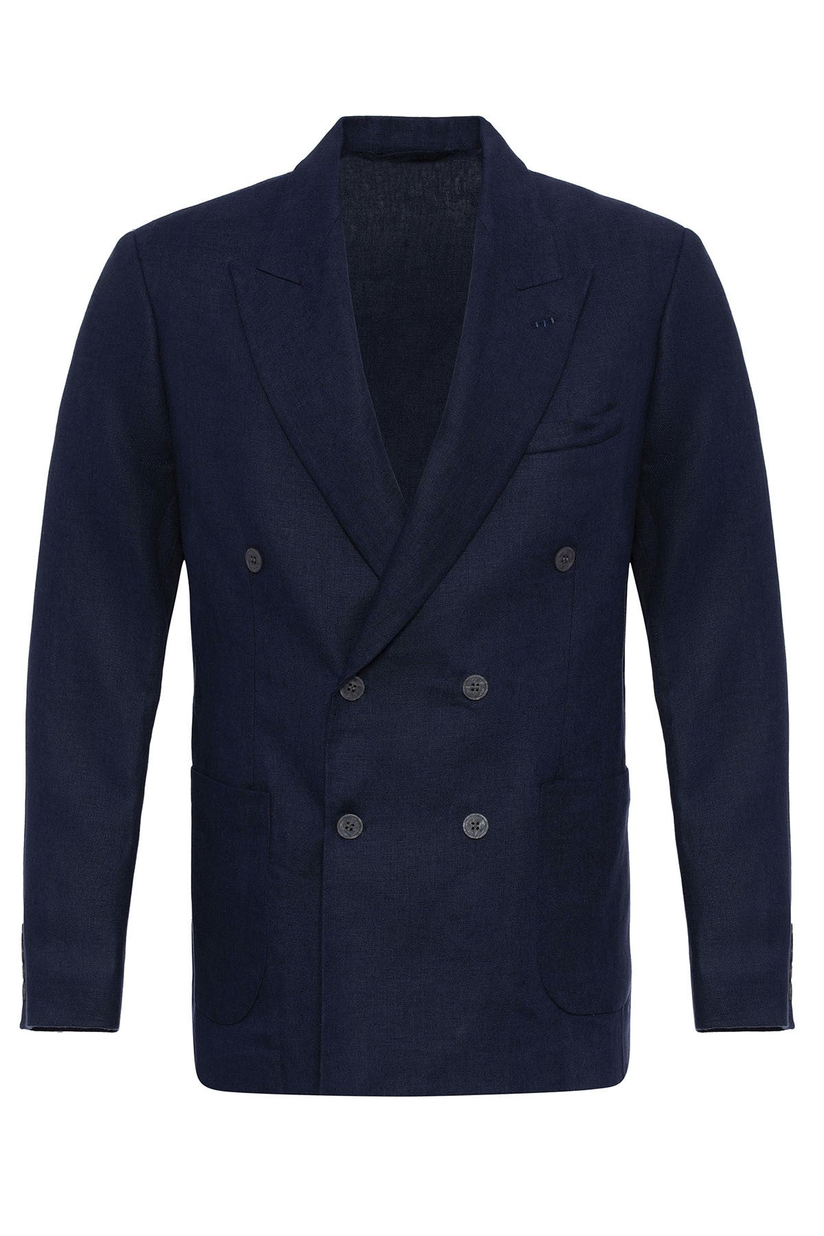 100% Keten Kruvaze Kapama Erkek Blazer Ceket