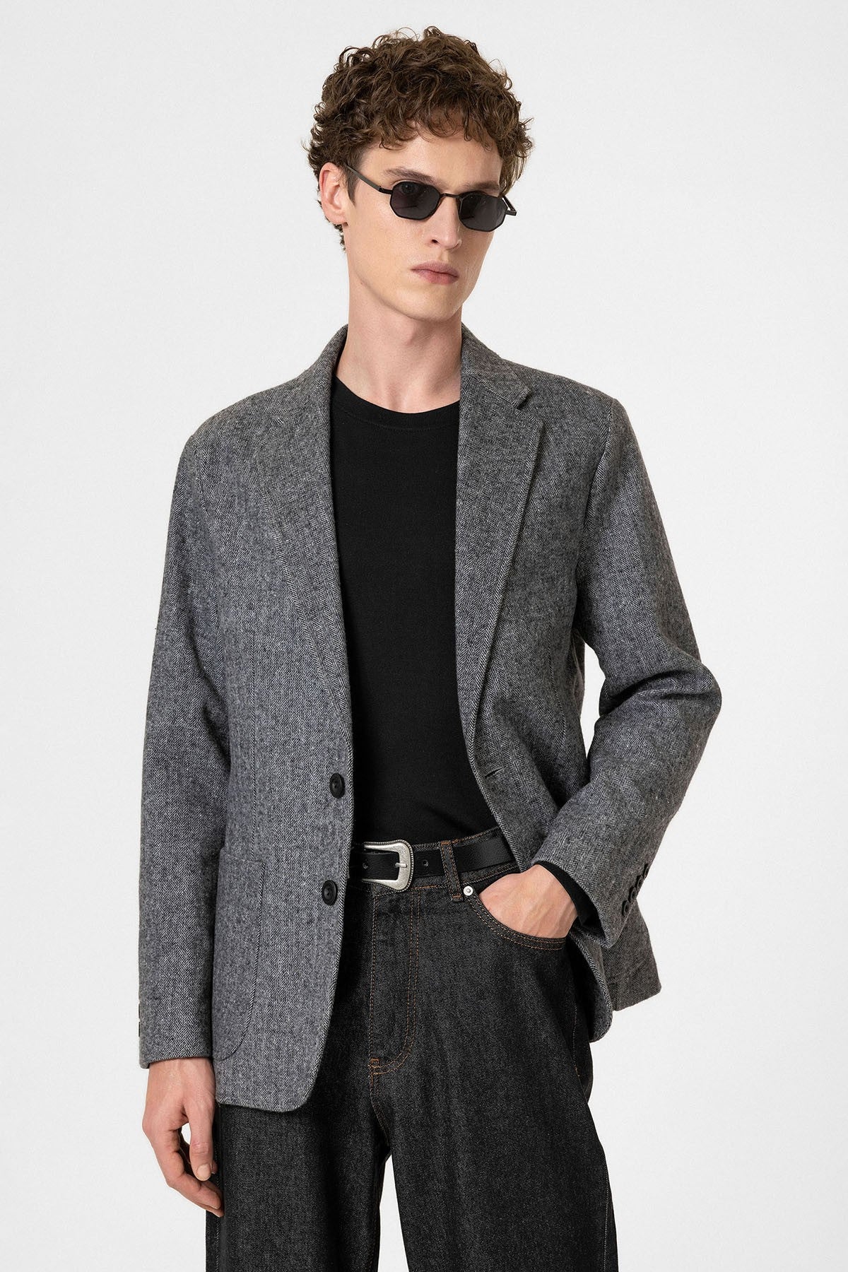 Antioch Slim Fit Balıksırtı Desenli Erkek Blazer Ceket