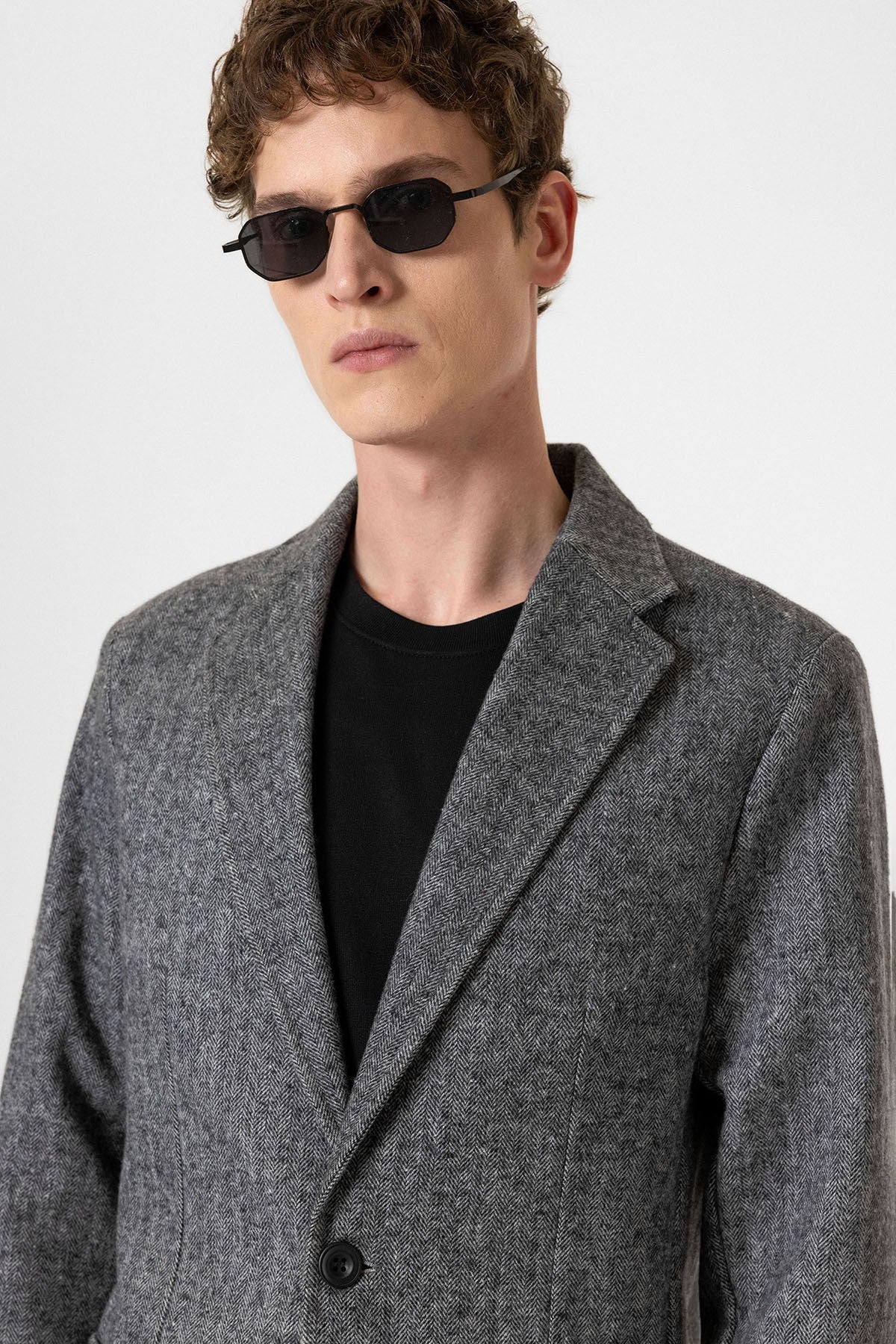 Antioch Slim Fit Balıksırtı Desenli Erkek Blazer Ceket