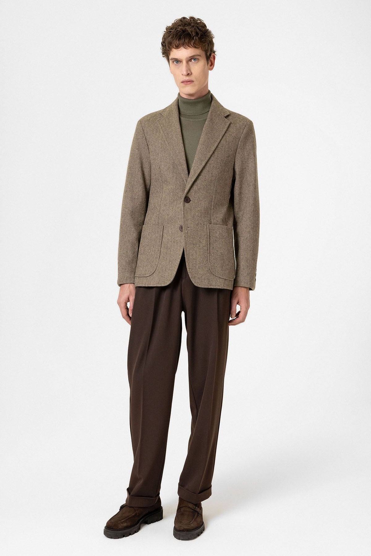 Antioch Slim Fit Balıksırtı Desenli Erkek Blazer Ceket