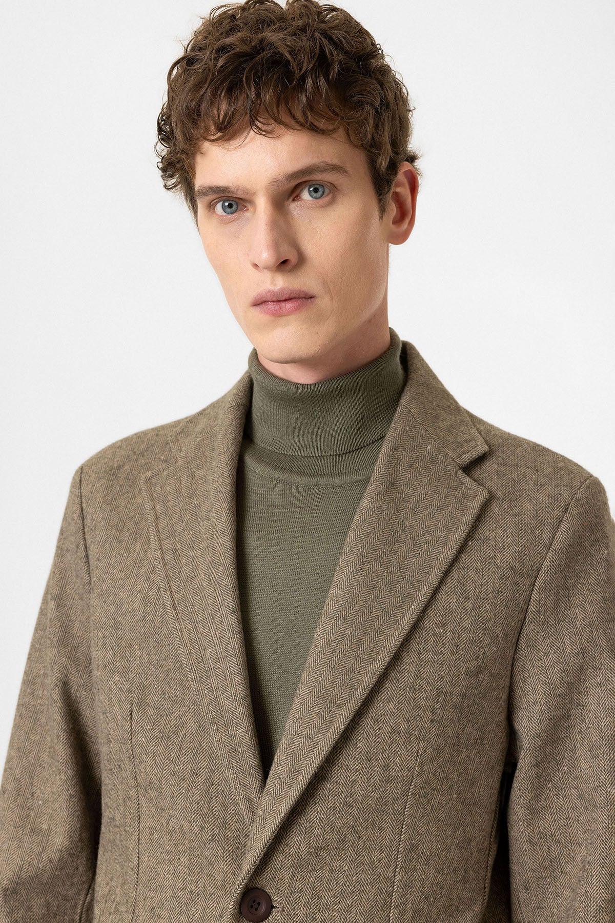 Antioch Slim Fit Balıksırtı Desenli Erkek Blazer Ceket