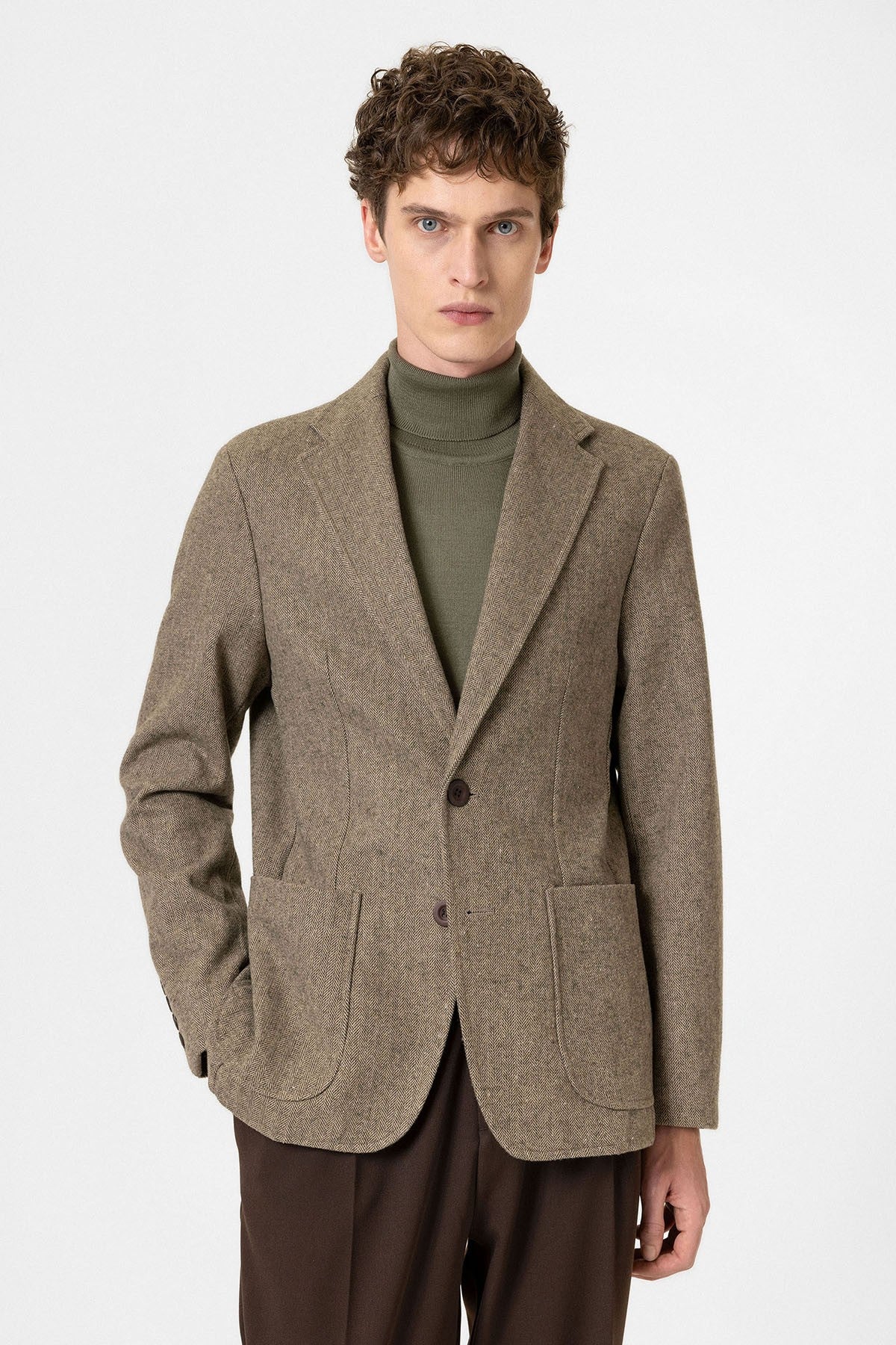 Antioch Slim Fit Balıksırtı Desenli Erkek Blazer Ceket
