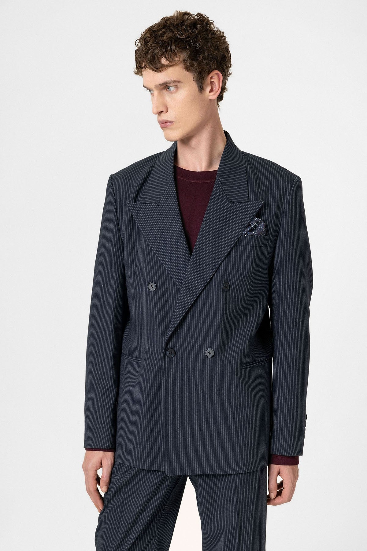 Antioch Rahat Kruvaze Çizgili Erkek Blazer Ceket