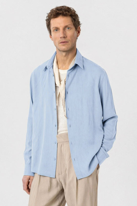 Antioch Siyah Relax Fit Liyosel Kumaş Erkek Gömlek