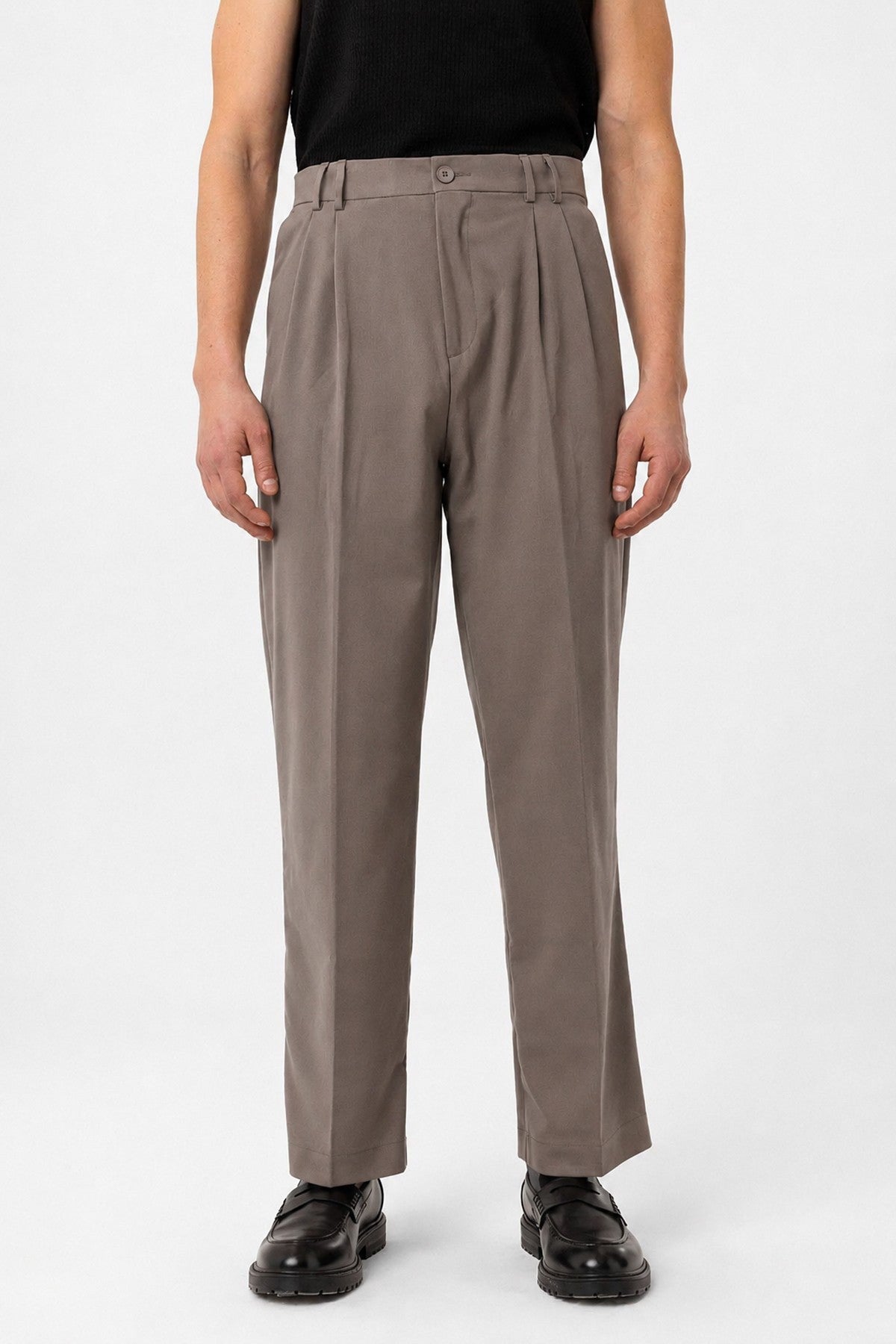 Antioch Siyah Çift Pileli Baggy Fit Erkek Pantolon