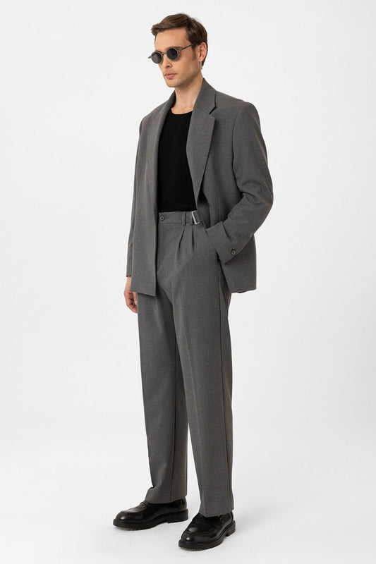 Antioch Siyah Çift Pileli Baggy Fit Erkek Pantolon