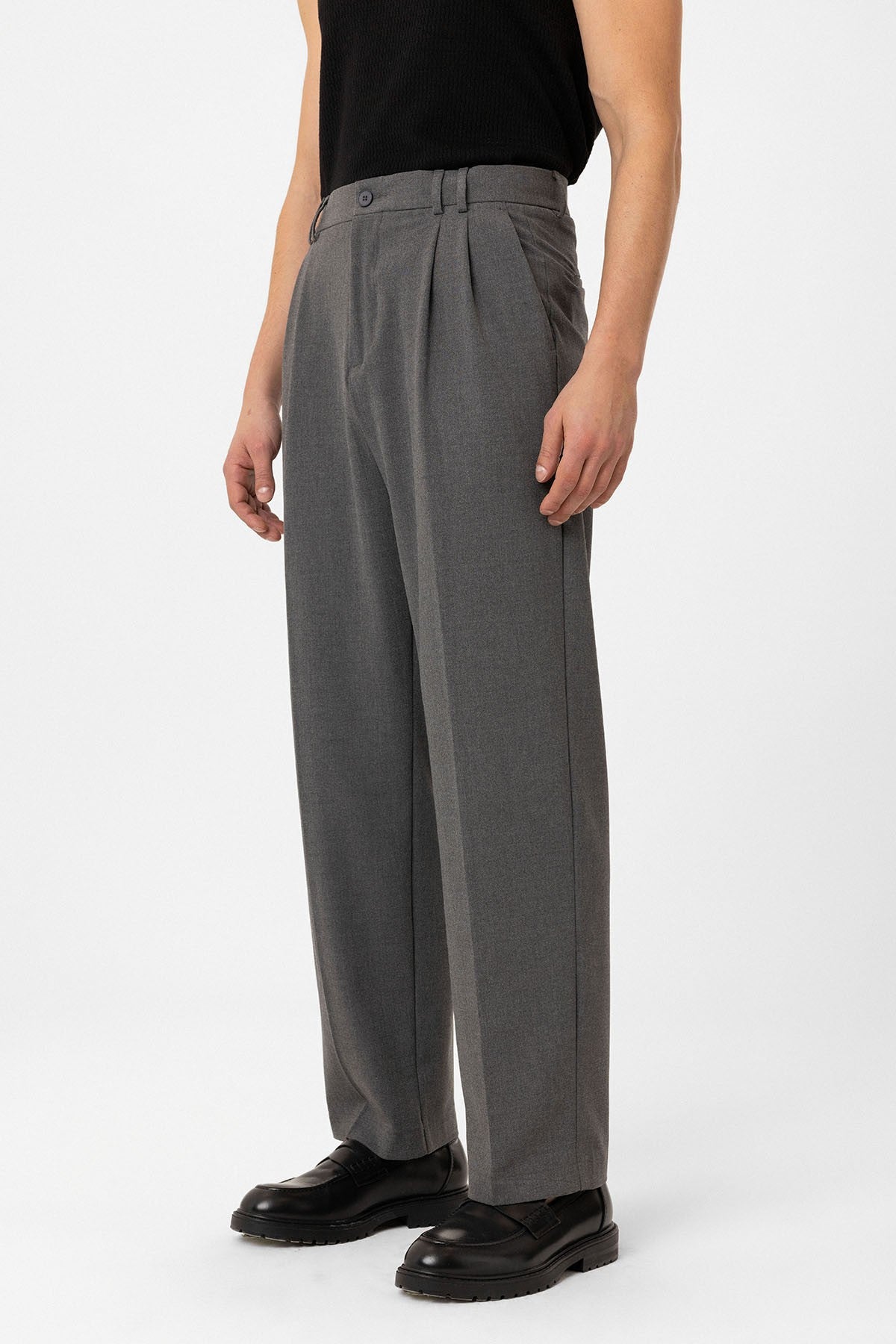 Antioch Siyah Çift Pileli Baggy Fit Erkek Pantolon
