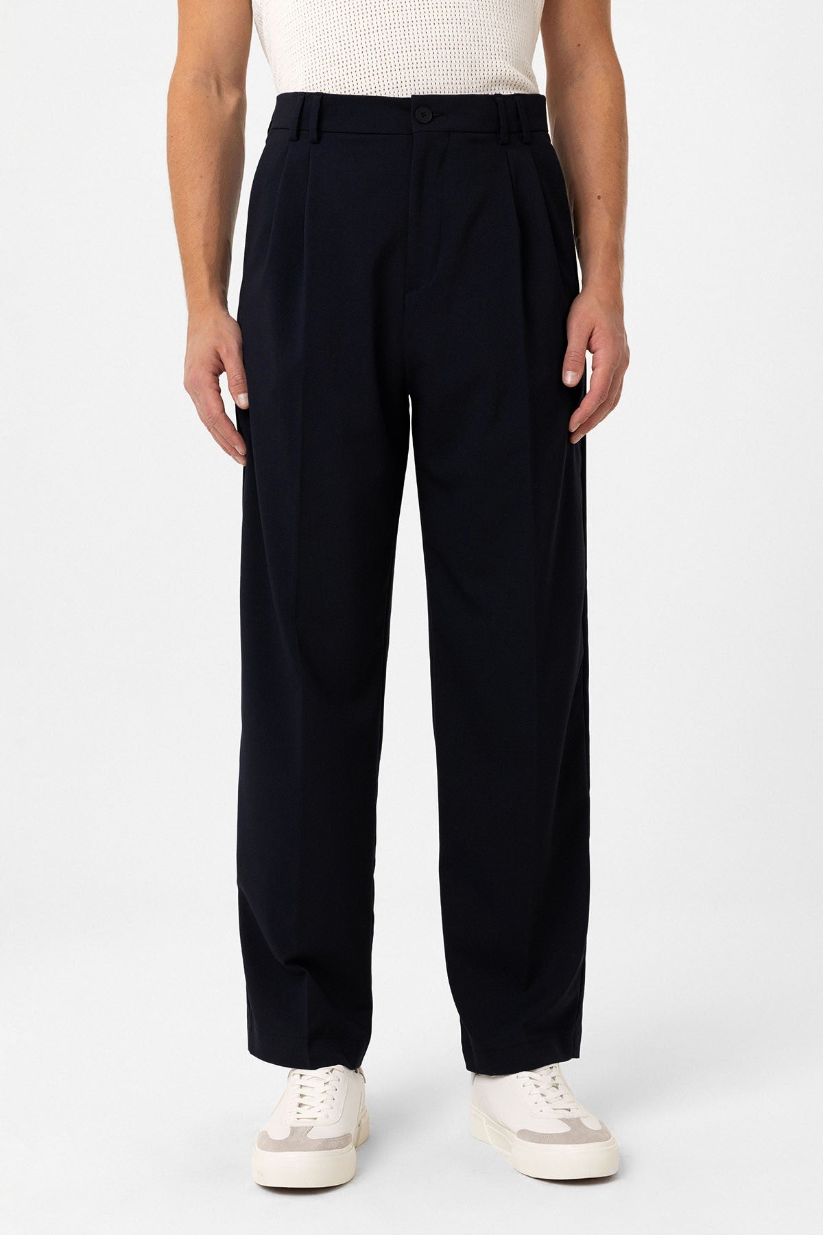 Antioch Siyah Çift Pileli Baggy Fit Erkek Pantolon