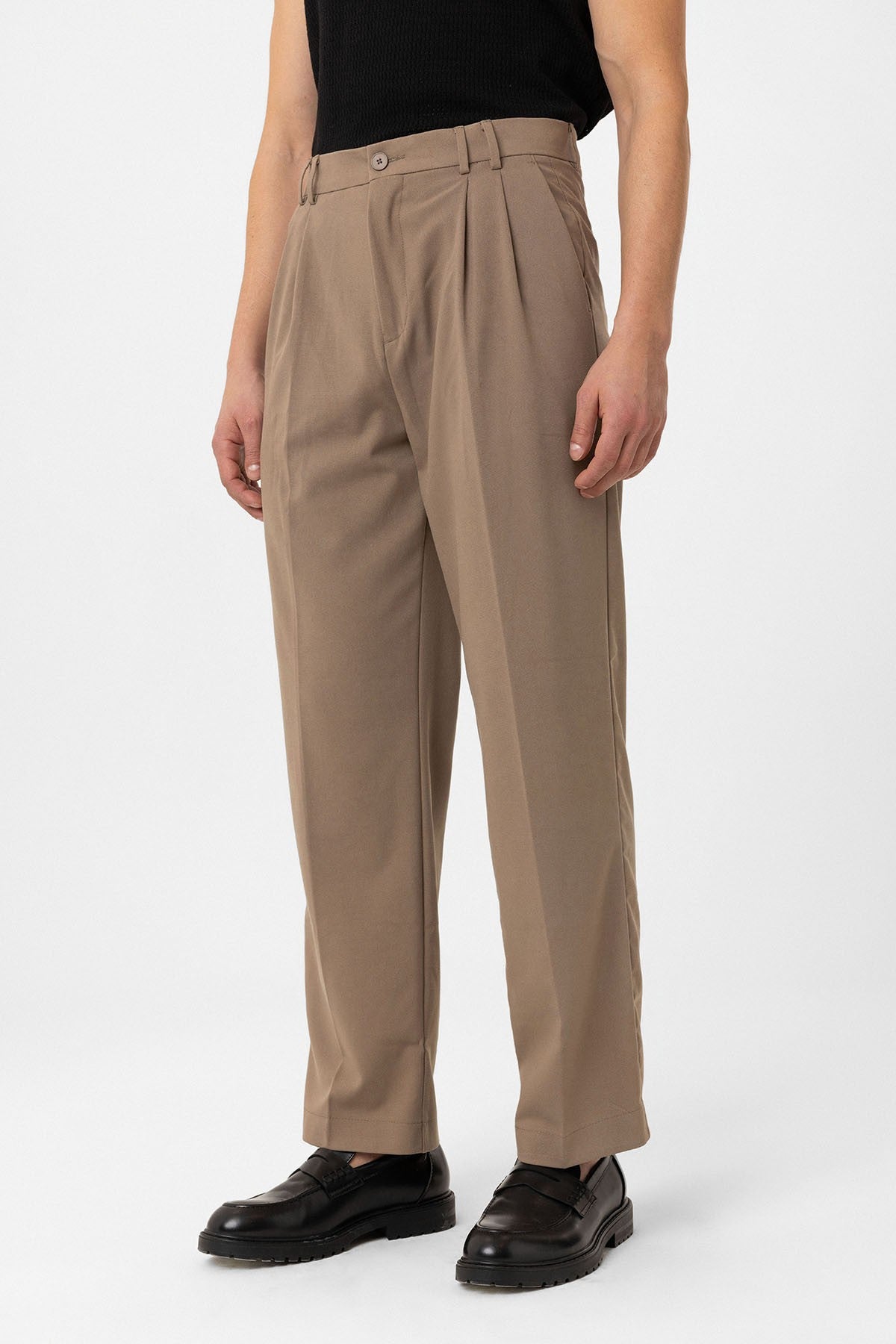 Antioch Siyah Çift Pileli Baggy Fit Erkek Pantolon