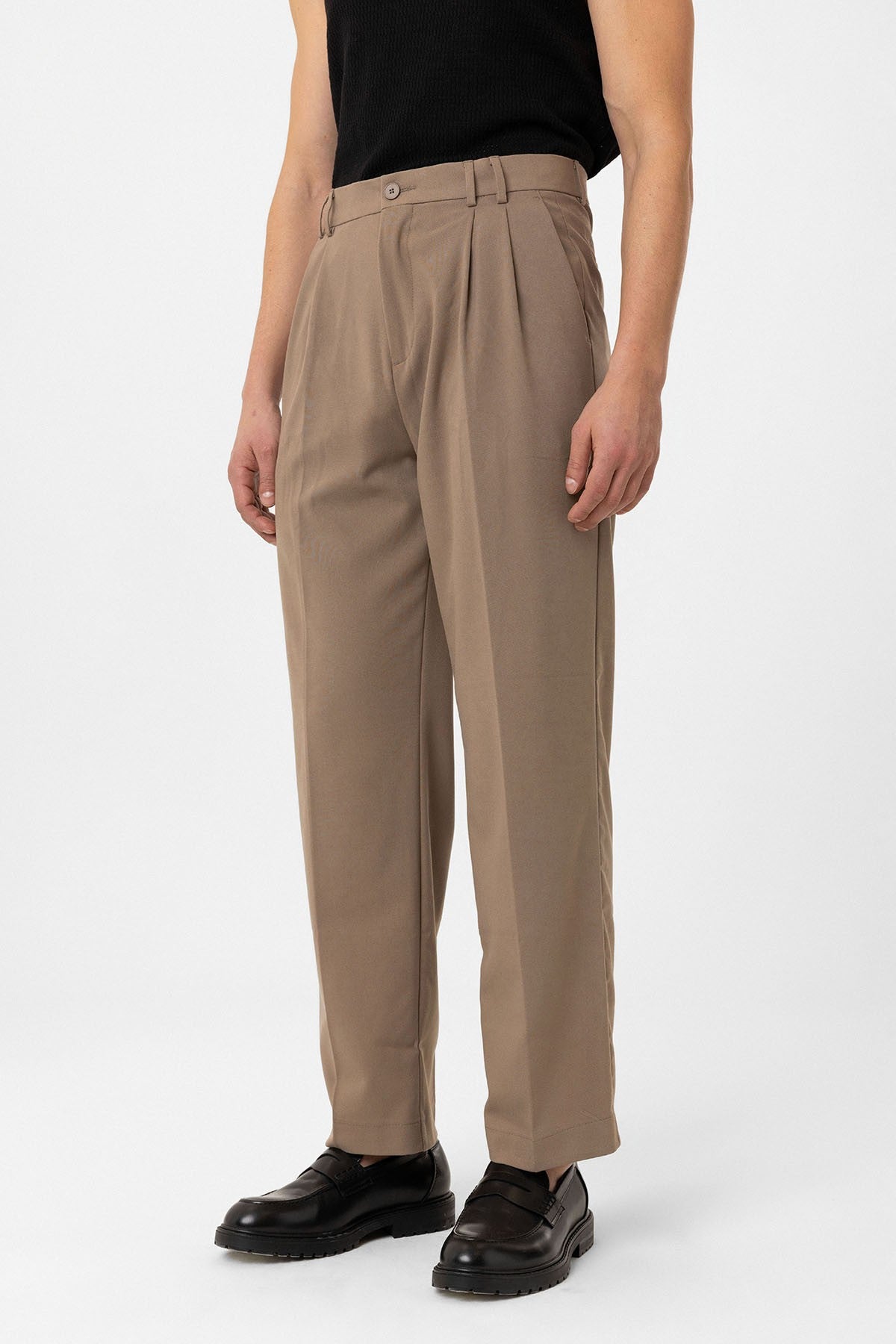 Antioch Siyah Çift Pileli Baggy Fit Erkek Pantolon