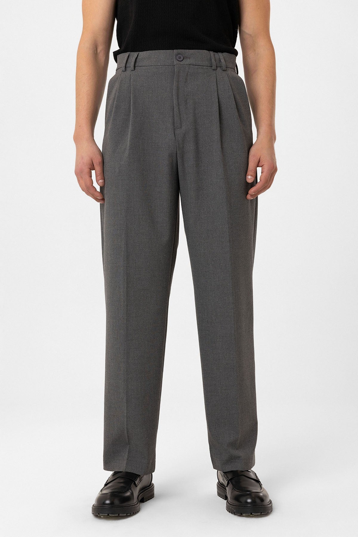 Antioch Siyah Çift Pileli Baggy Fit Erkek Pantolon