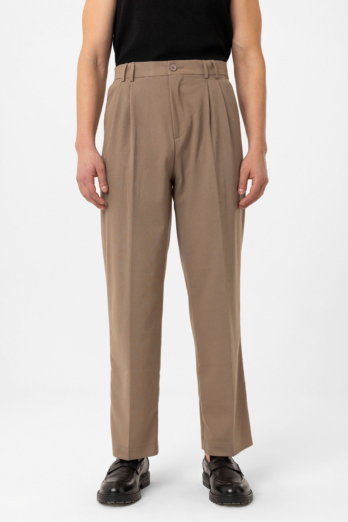 Antioch Siyah Çift Pileli Baggy Fit Erkek Pantolon