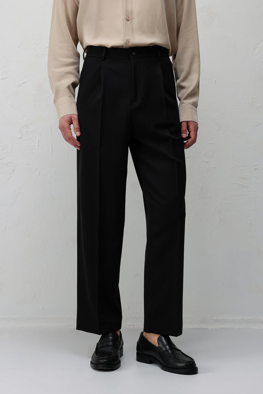 Antioch Siyah-1 Relax Fit Pilili Erkek Pantolon