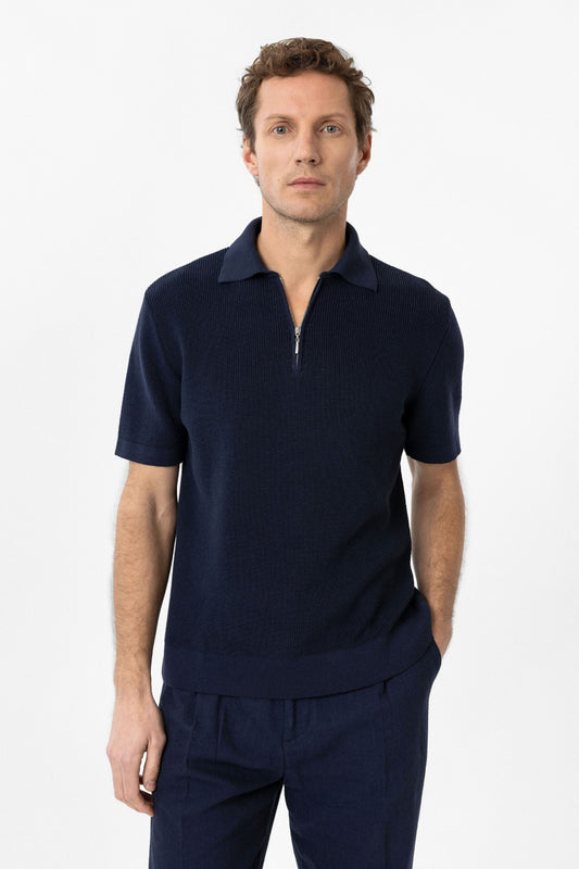 Antioch Fermuarlı Dokuma Erkek Polo Yaka Triko T-Shirt