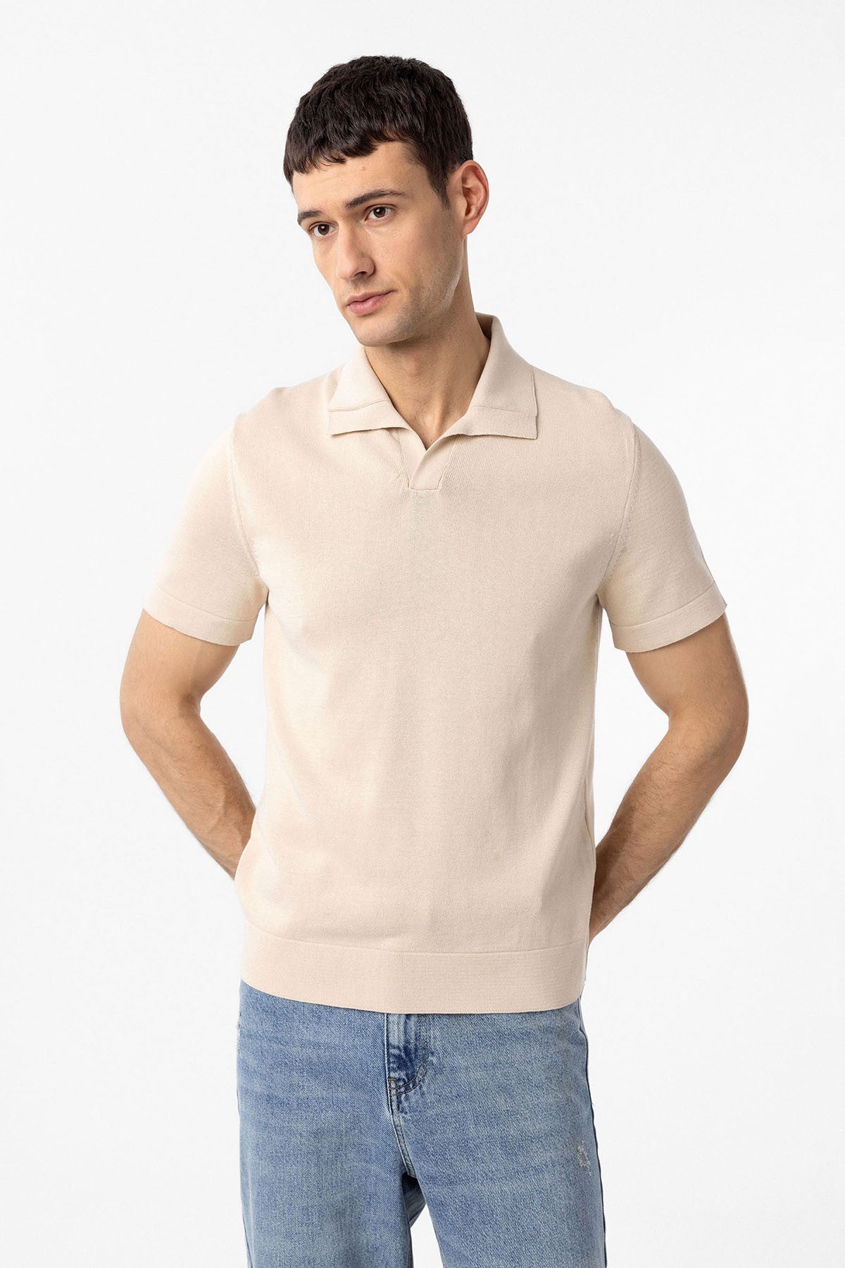 Antioch 100% Pamuk Apaş Yaka Triko T-Shirt