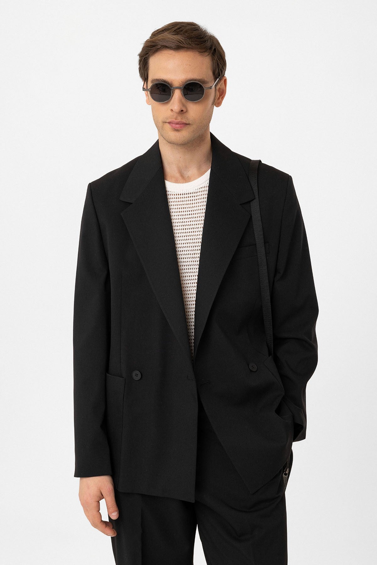 Antioch Relax Fit Kruvaze Kapama Erkek Teknik Blazer Ceket