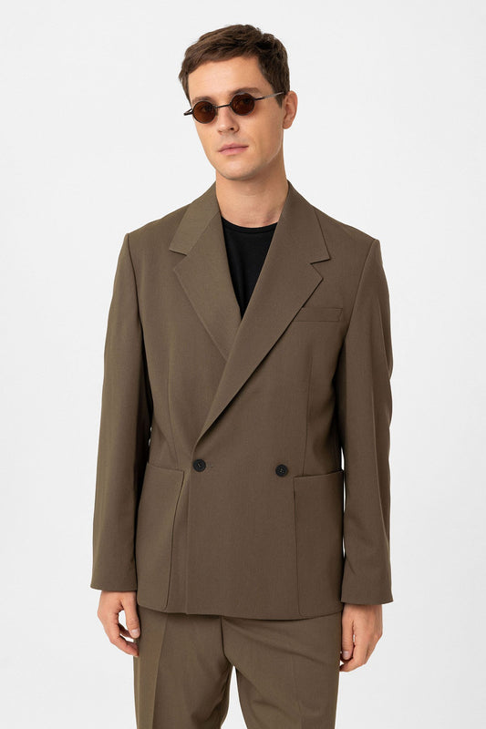 Antioch Relax Fit Kruvaze Kapama Erkek Teknik Blazer Ceket
