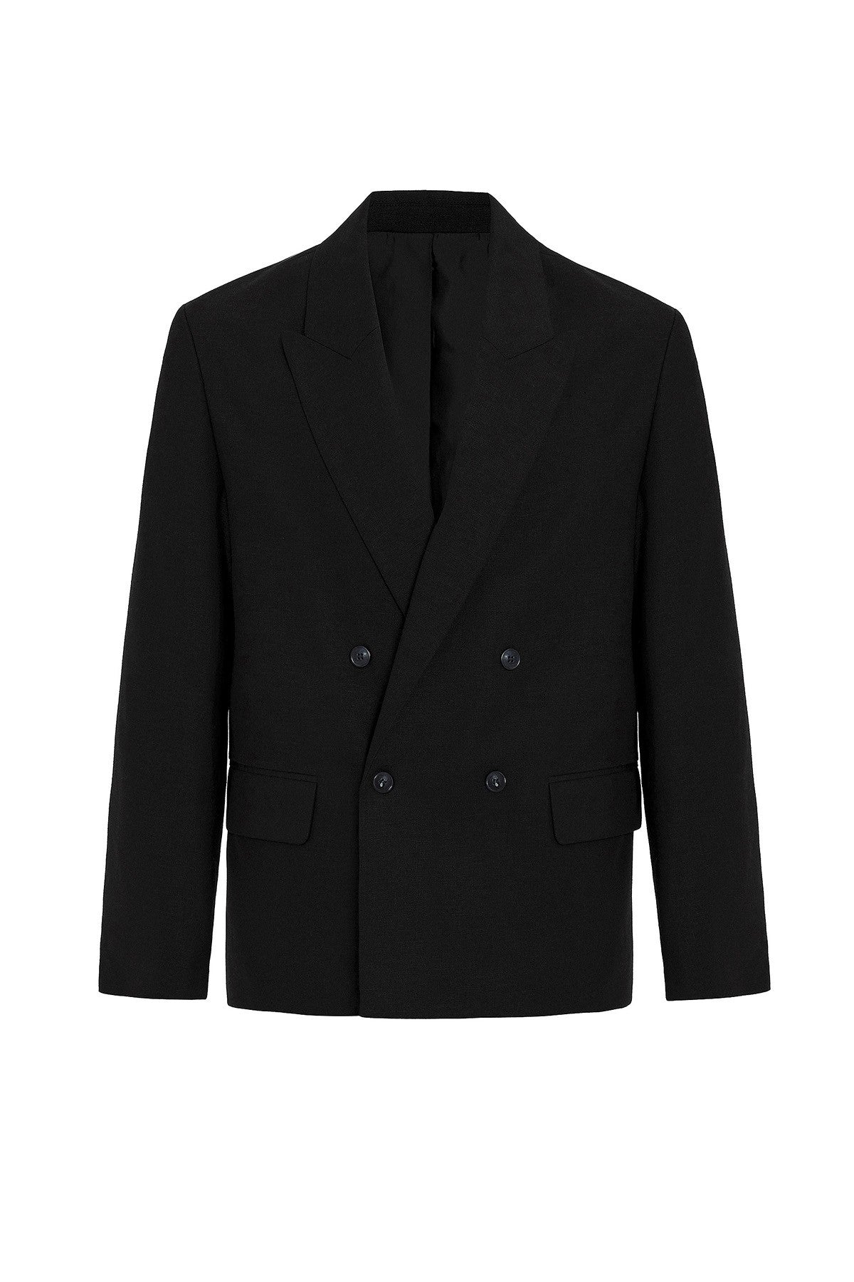 Antioch Siyah Relax Fit Keten Karışımlı Erkek Blazer Ceket
