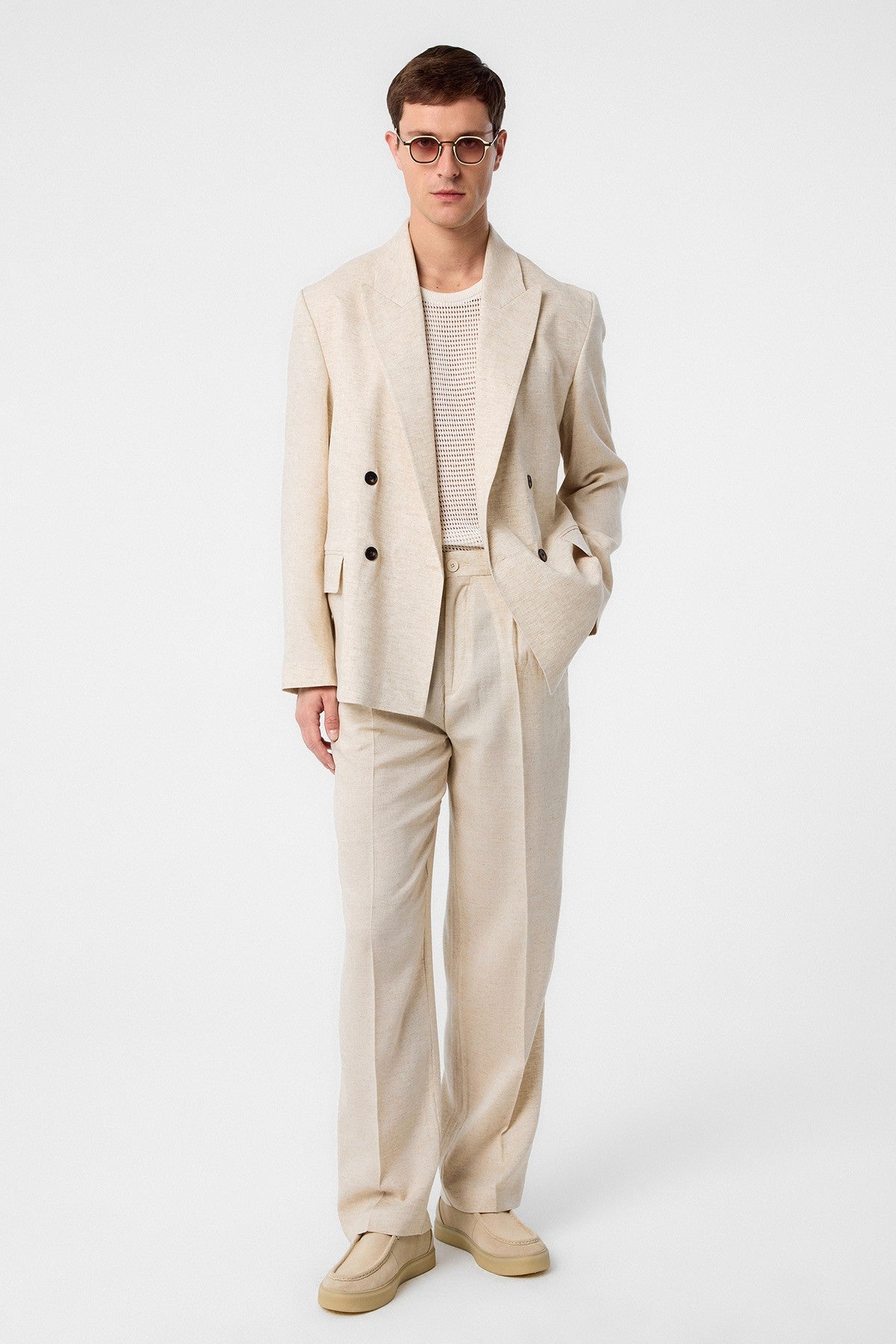 Antioch Siyah Relax Fit Keten Karışımlı Erkek Blazer Ceket