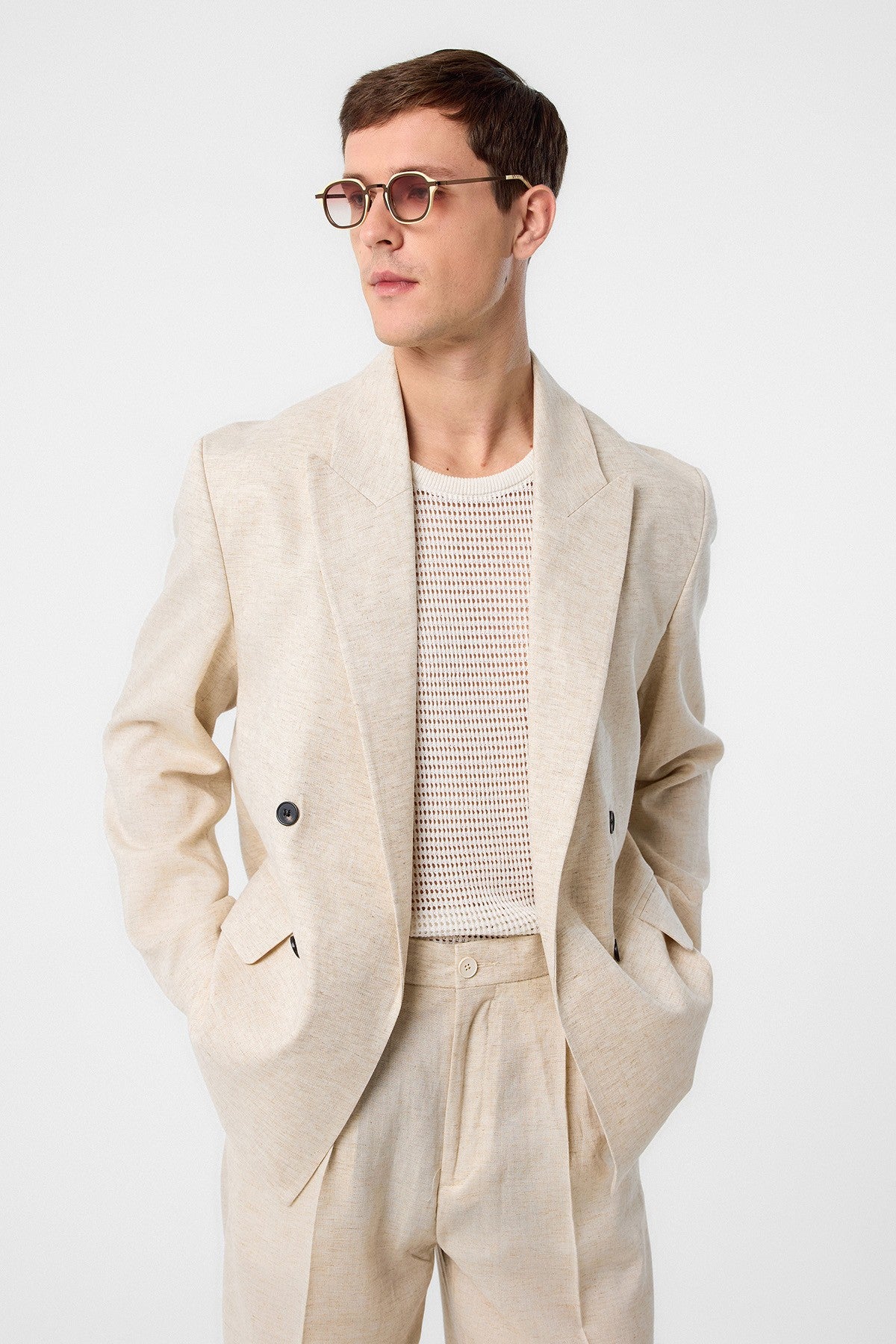 Antioch Siyah Relax Fit Keten Karışımlı Erkek Blazer Ceket