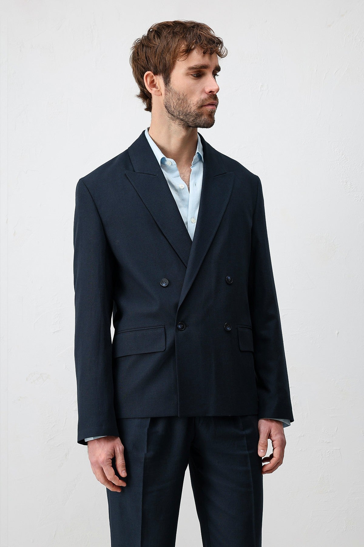 Antioch Siyah Relax Fit Keten Karışımlı Erkek Blazer Ceket