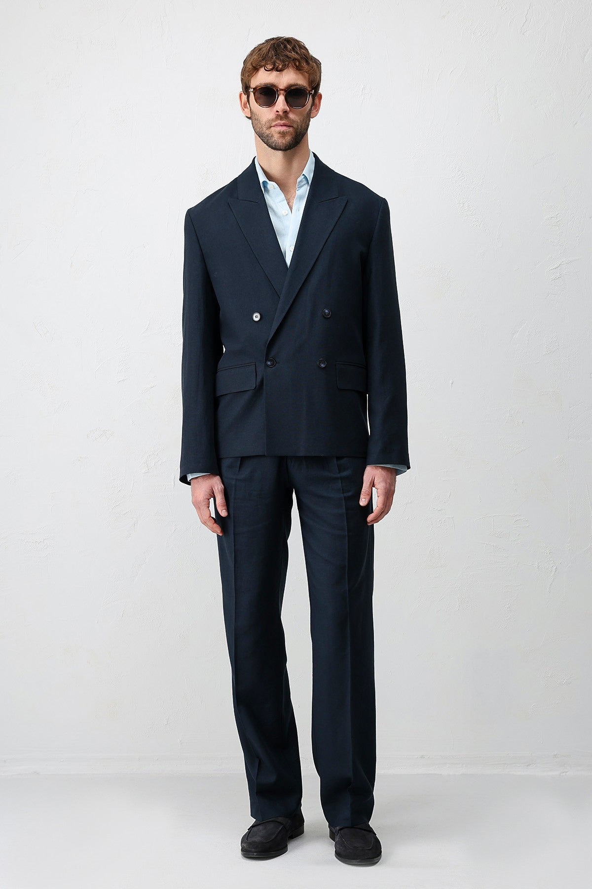 Antioch Siyah Relax Fit Keten Karışımlı Erkek Blazer Ceket