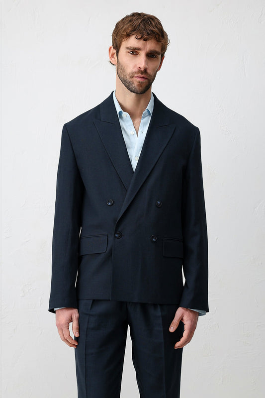 Antioch Siyah Relax Fit Keten Karışımlı Erkek Blazer Ceket