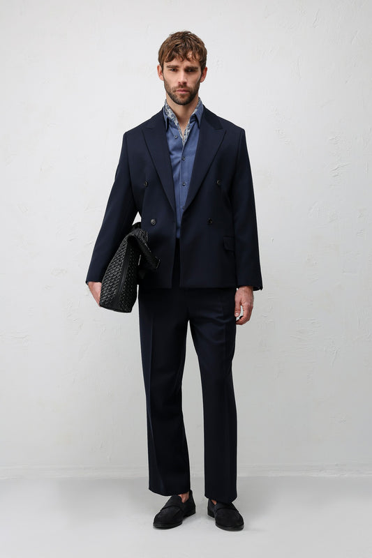 Antioch Siyah-1 Relax Fit Kruvaze Erkek Blazer Ceket