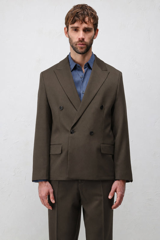 Antioch Siyah-1 Relax Fit Kruvaze Erkek Blazer Ceket