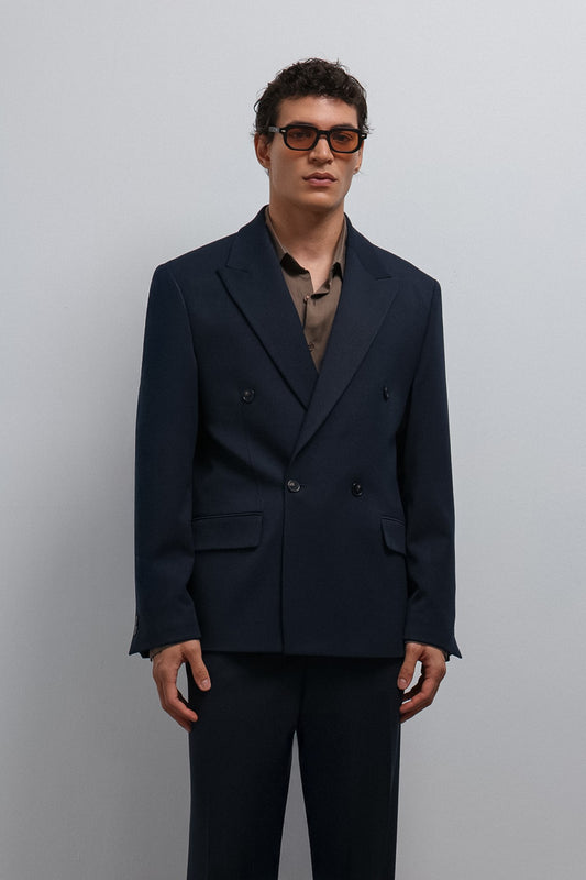 Antioch Siyah-1 Relax Fit Kruvaze Erkek Blazer Ceket